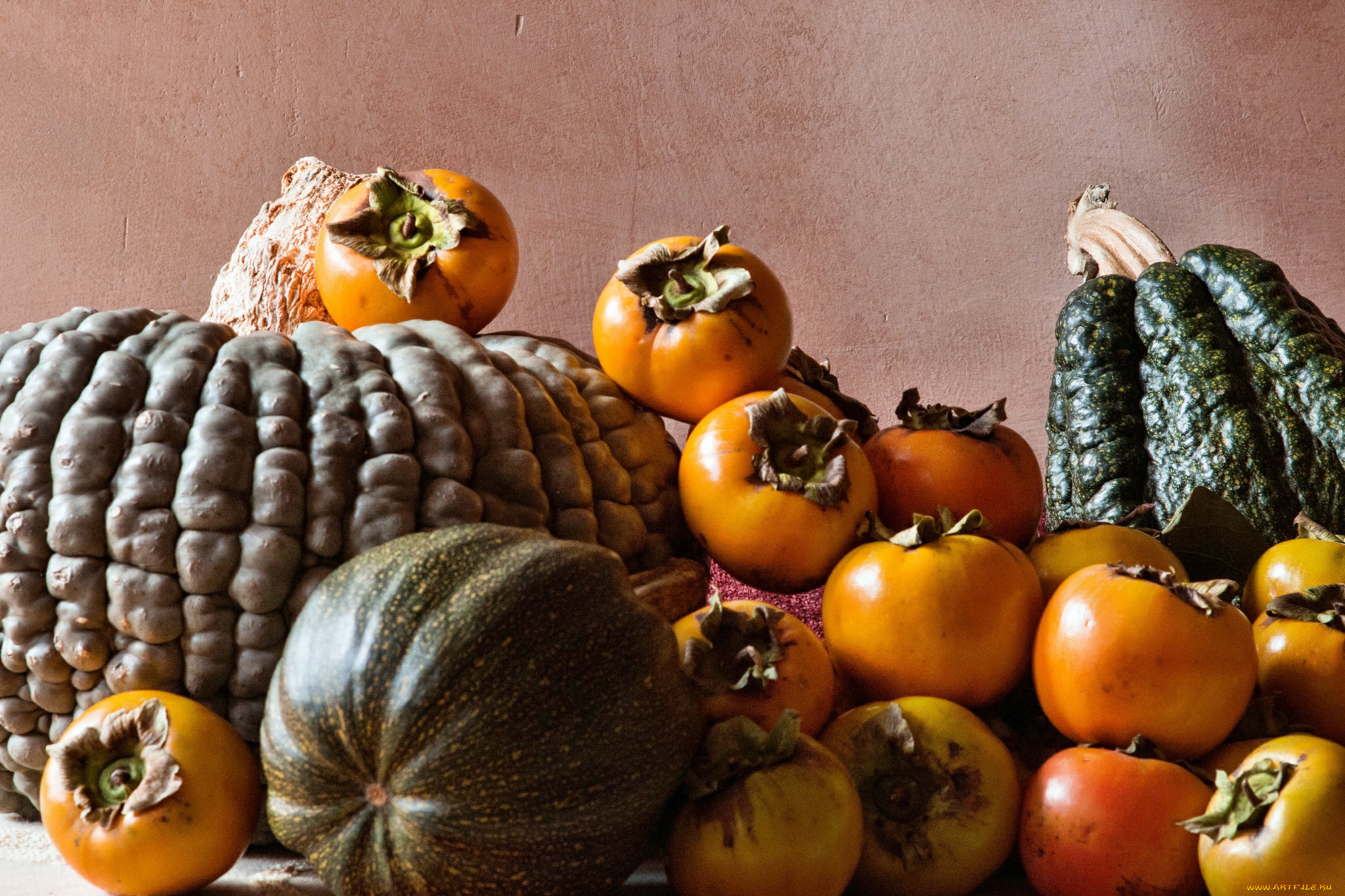 еда, фрукты, и, овощи, вместе, тыквы, хурма