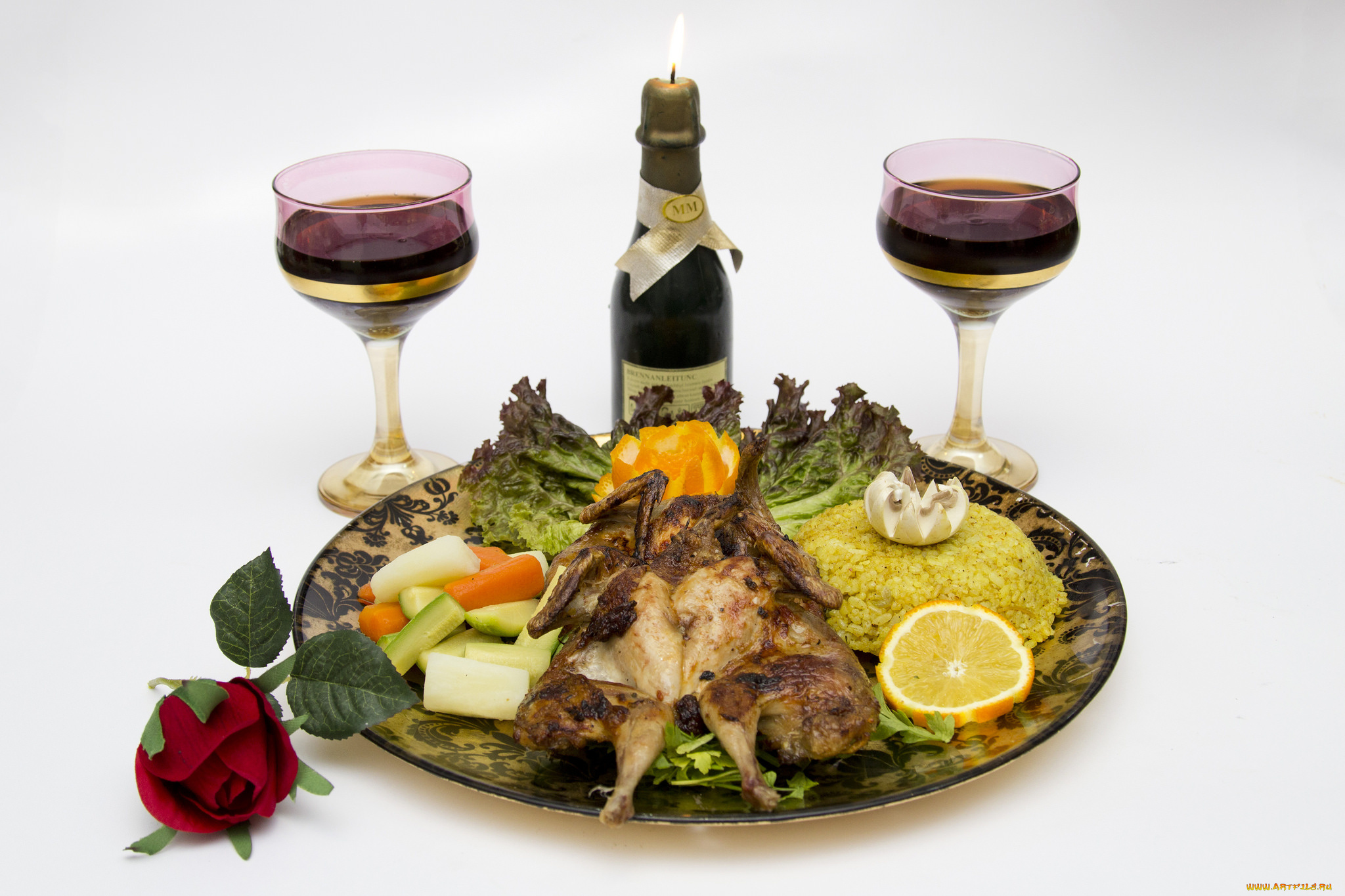 еда, мясные, блюда, овощи, курица, вино