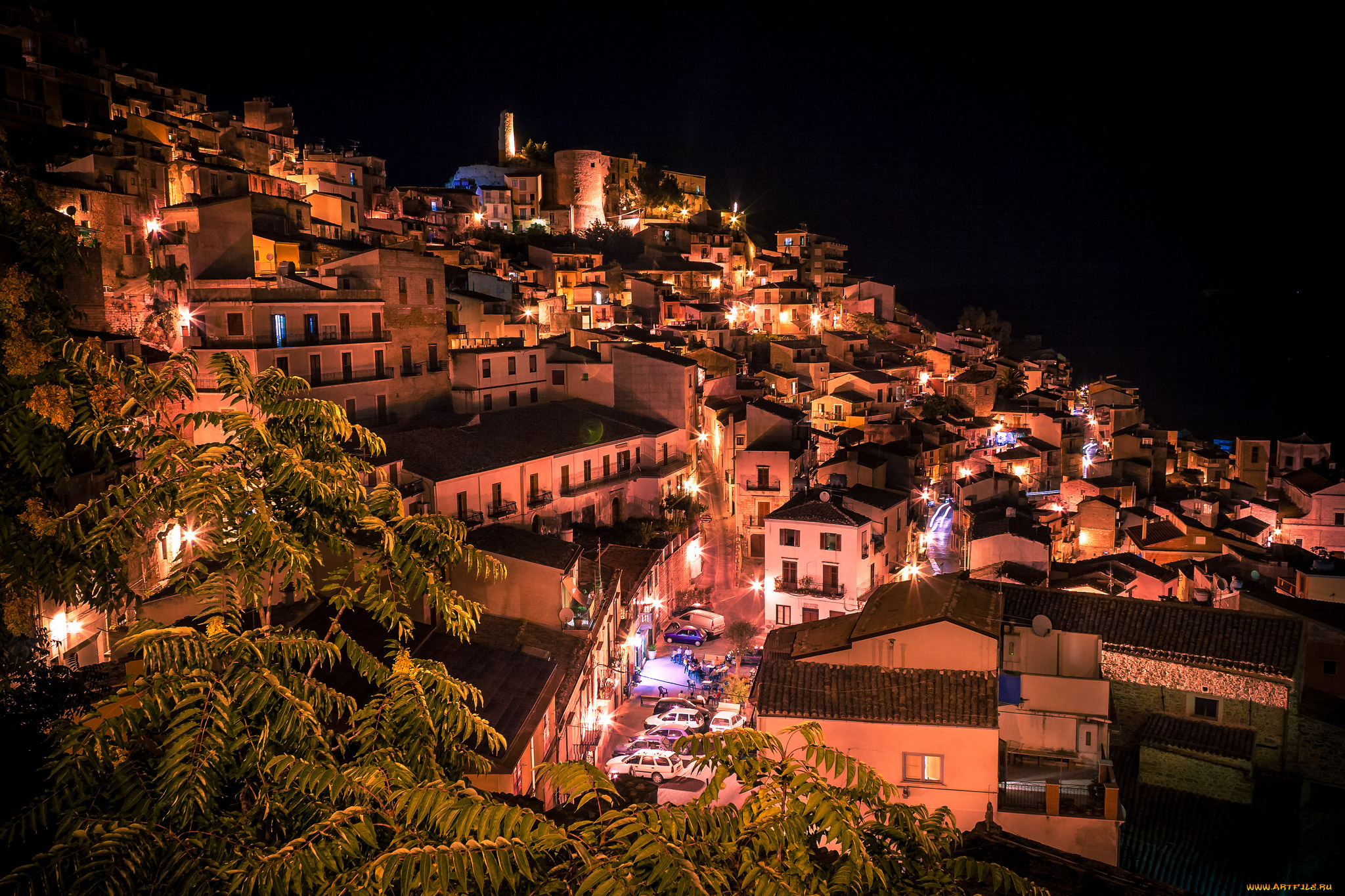 города, -, огни, ночного, города, ночь, огни, поселок