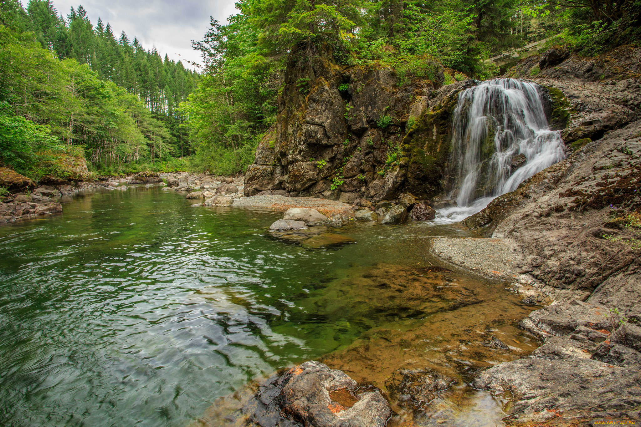 природа, водопады, река, лес, водопад