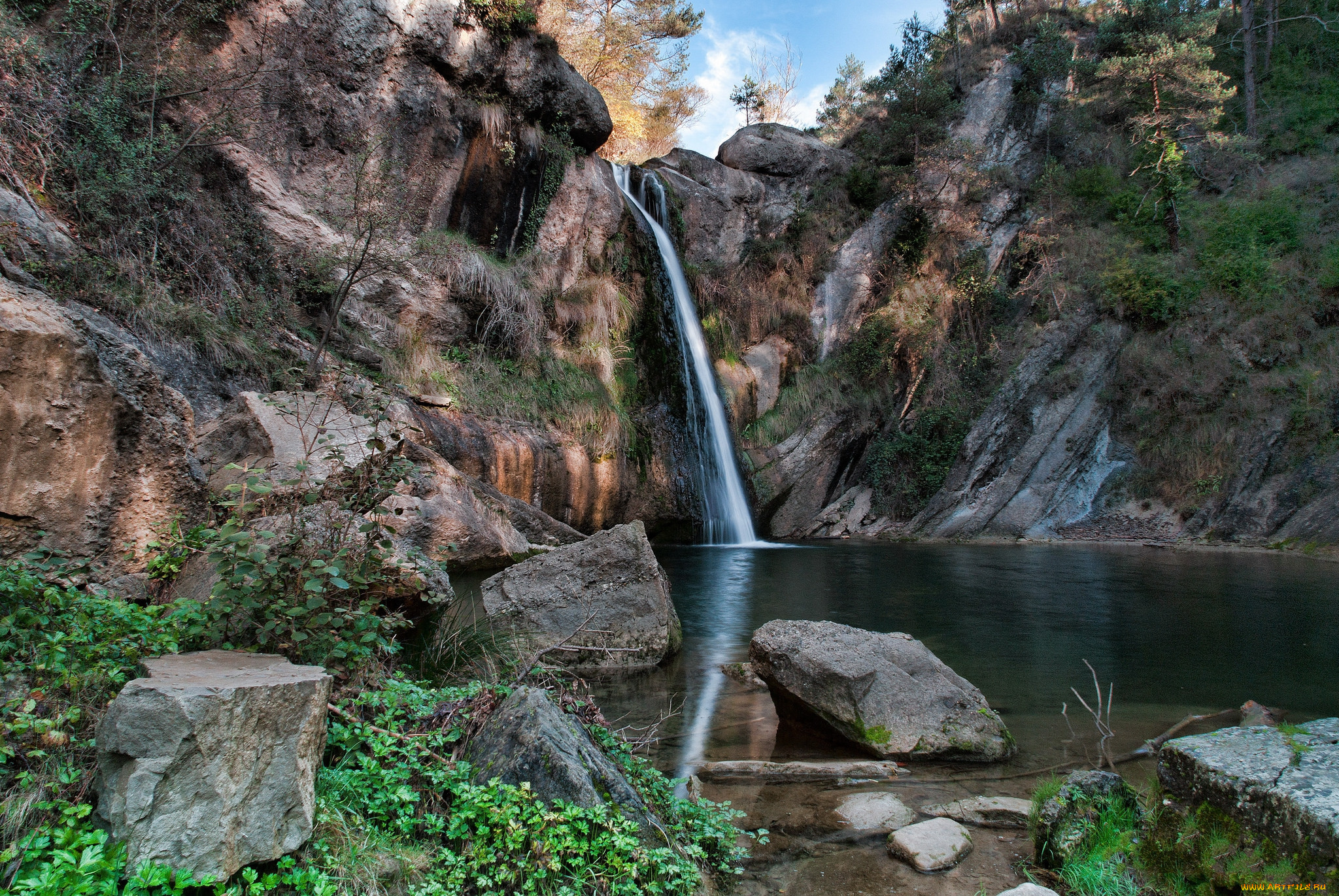 природа, водопады, лес, река, водопад