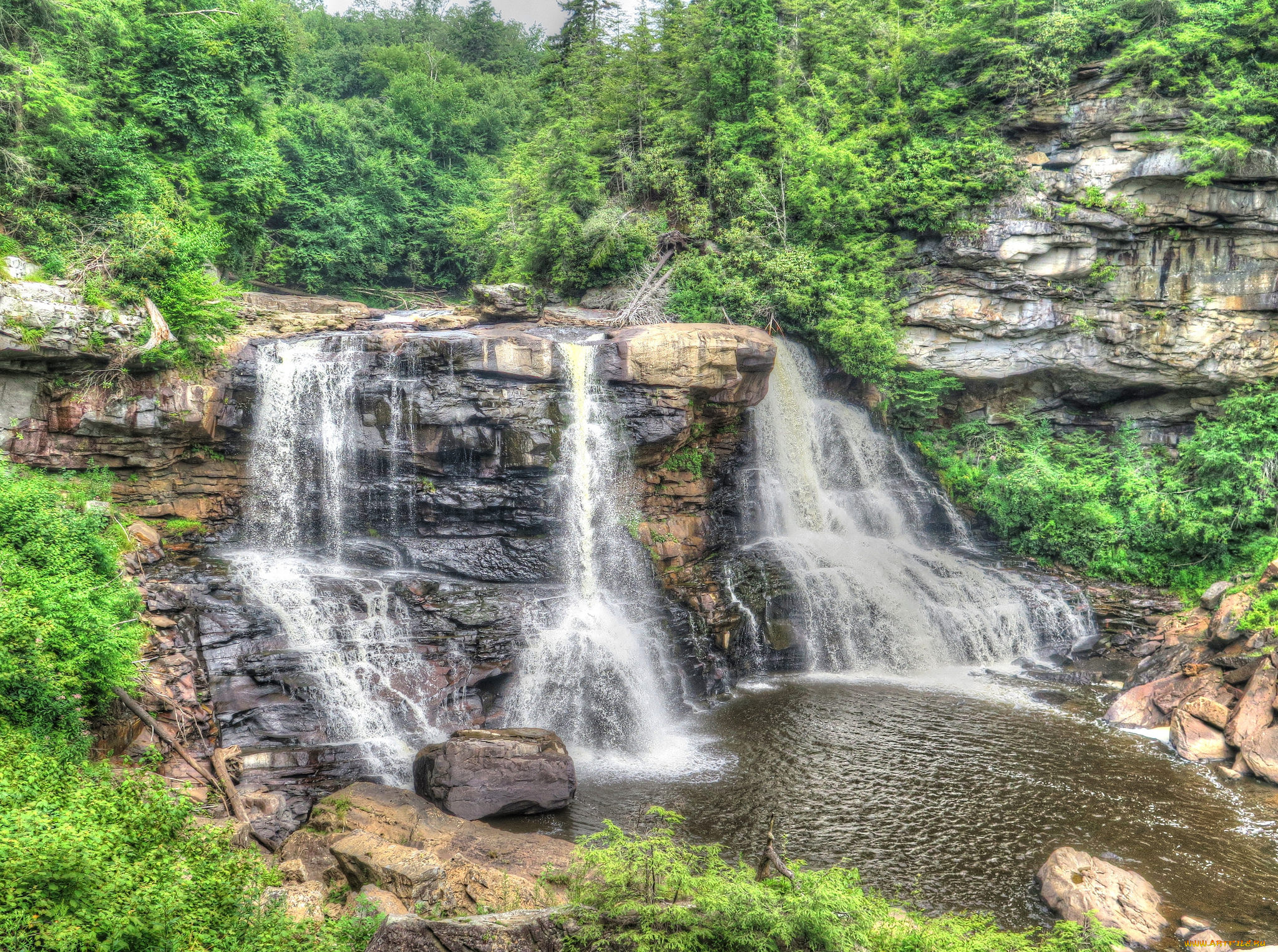 природа, водопады, река, лес, водопад