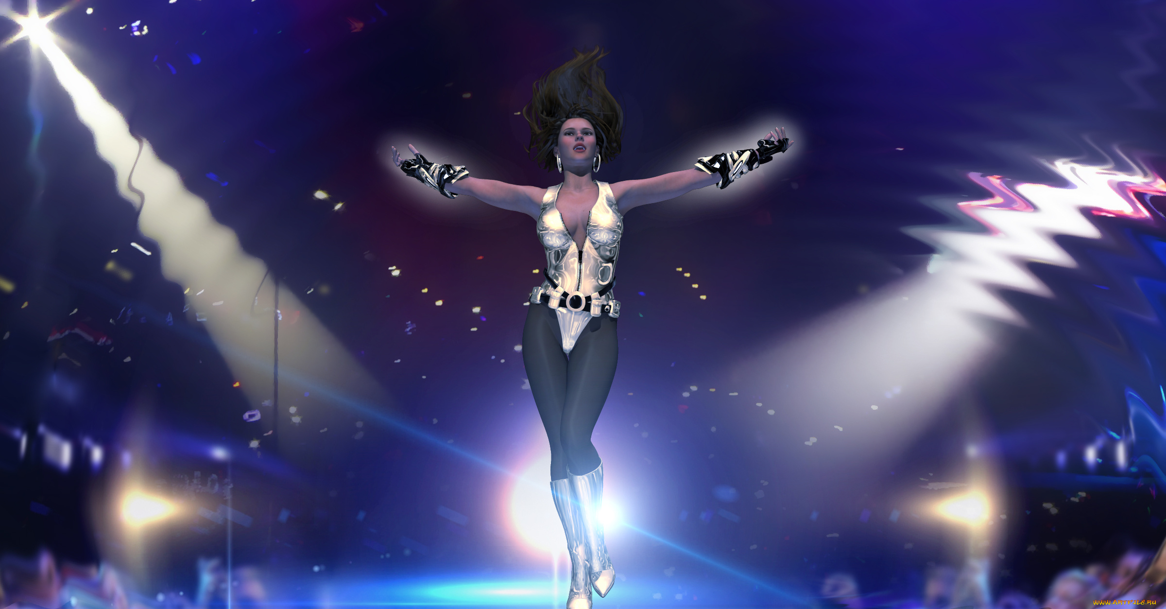 3д, графика, фантазия, , fantasy, девушка, взгляд, фон, amazonka, falling, arrow