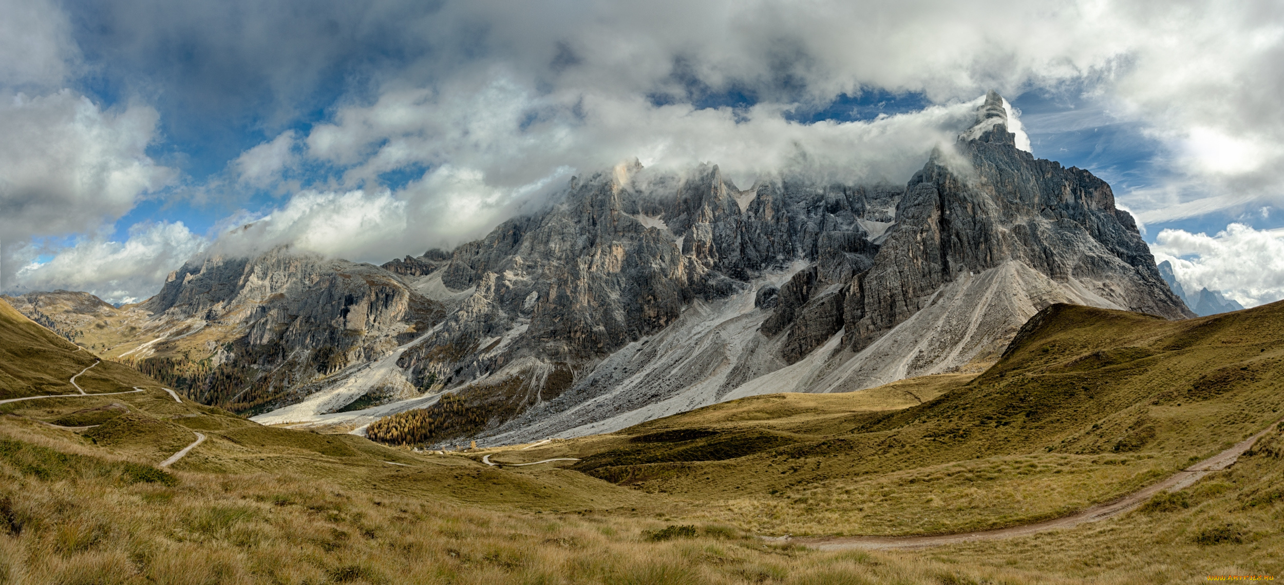 природа, горы, облака, долина, гора