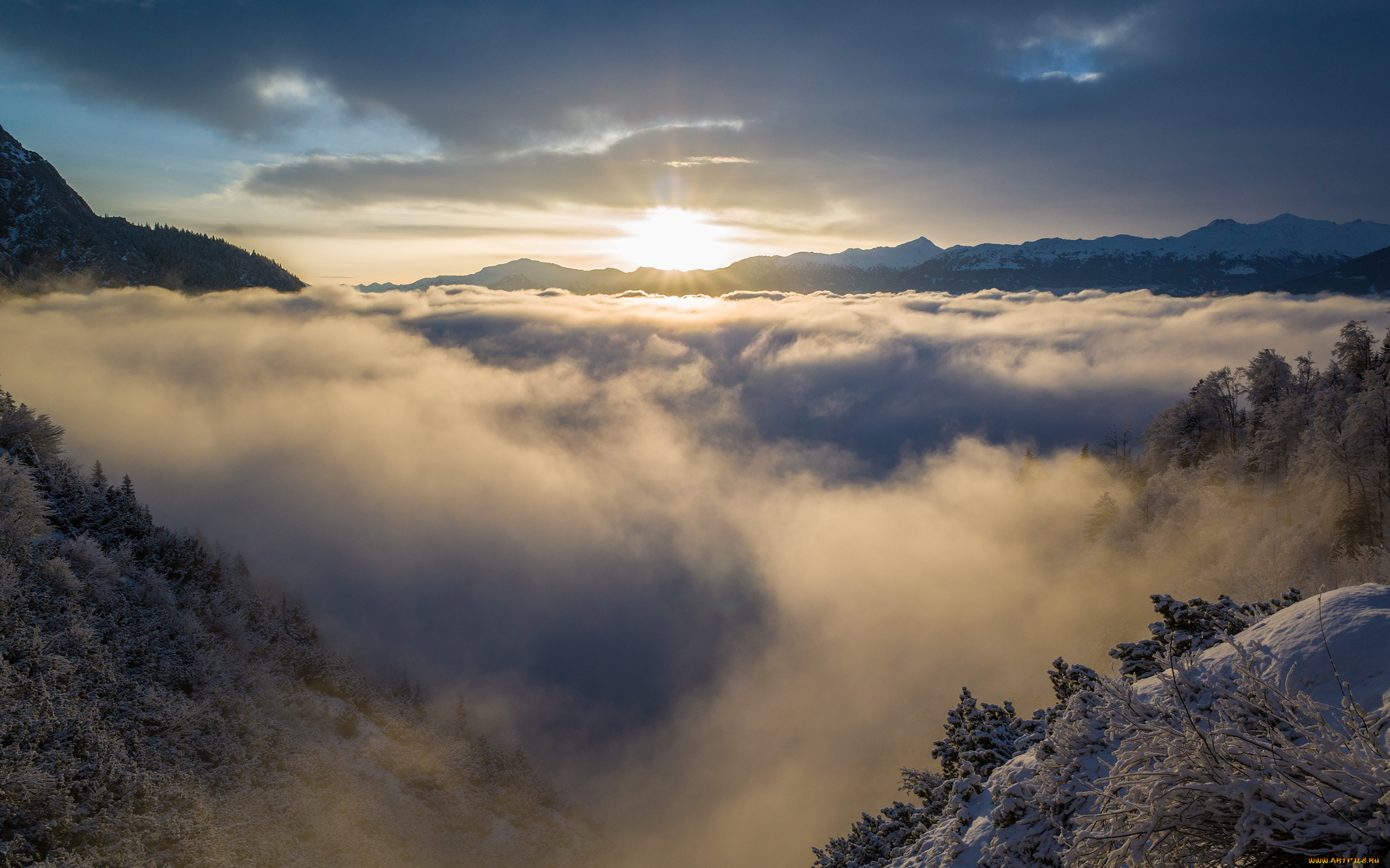 природа, восходы, закаты, зима, восход, утро
