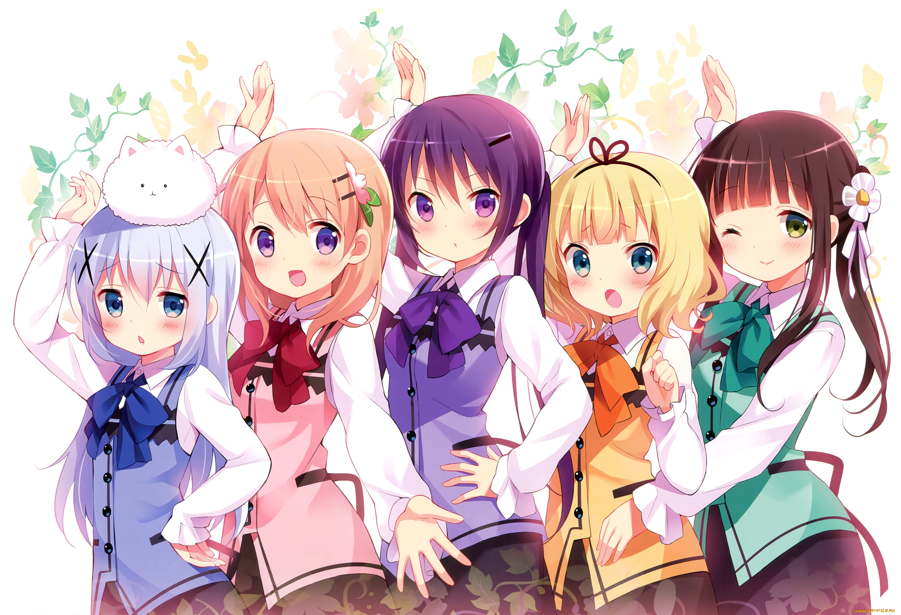 аниме, unknown, , другое, koi, группа, девочки, ujimatsu, chiya, арт, gochuumon, wa, usagi, desu, ka, tippy, tedeza, rize, kirima, sharo, kafuu, chino, hoto, kokoa