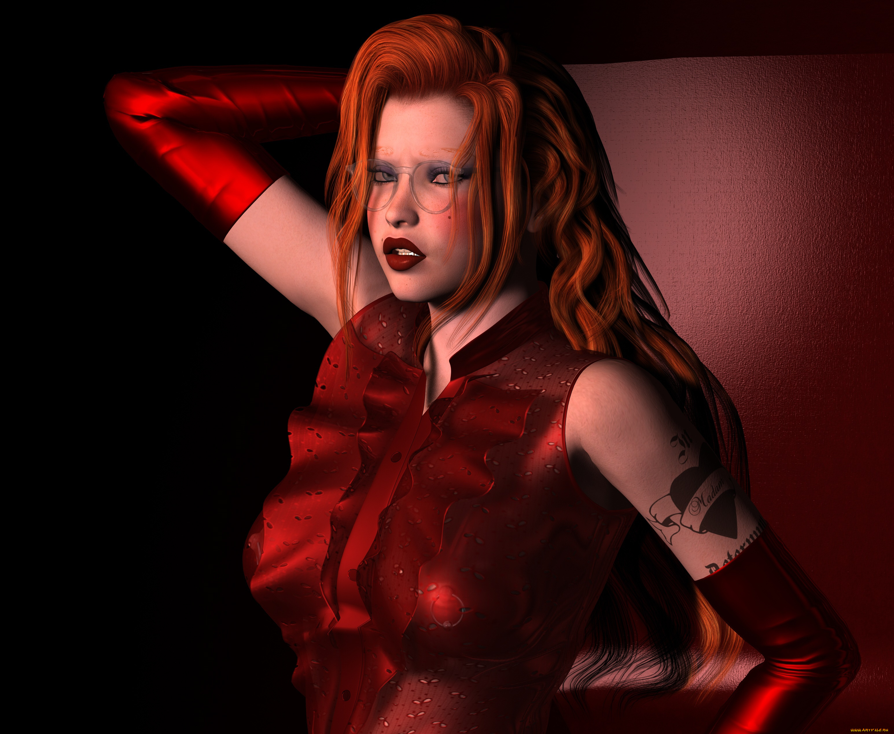 3д, графика, люди, , people, очки, рыжая, фон, взгляд, девушка