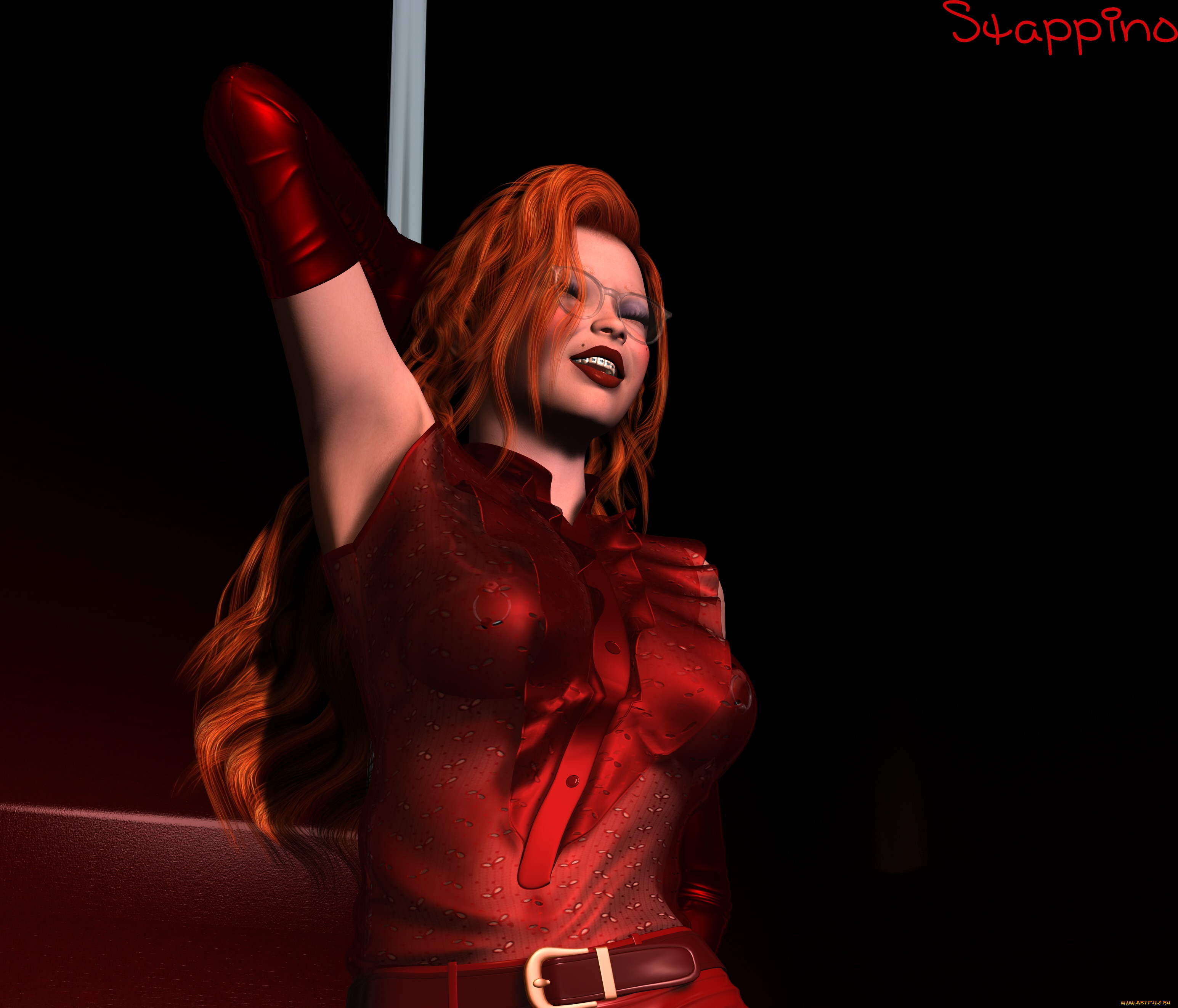 3д, графика, люди, , people, очки, рыжая, фон, взгляд, девушка