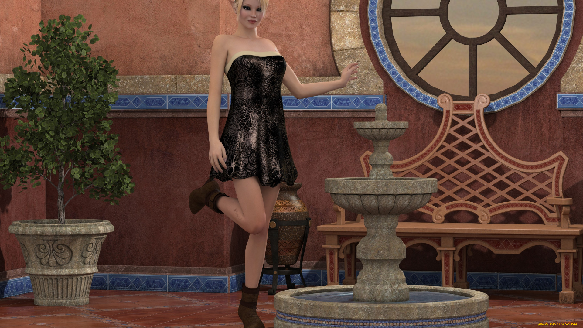 3д, графика, эльфы, , elves, эльфийка, взгляд, фон