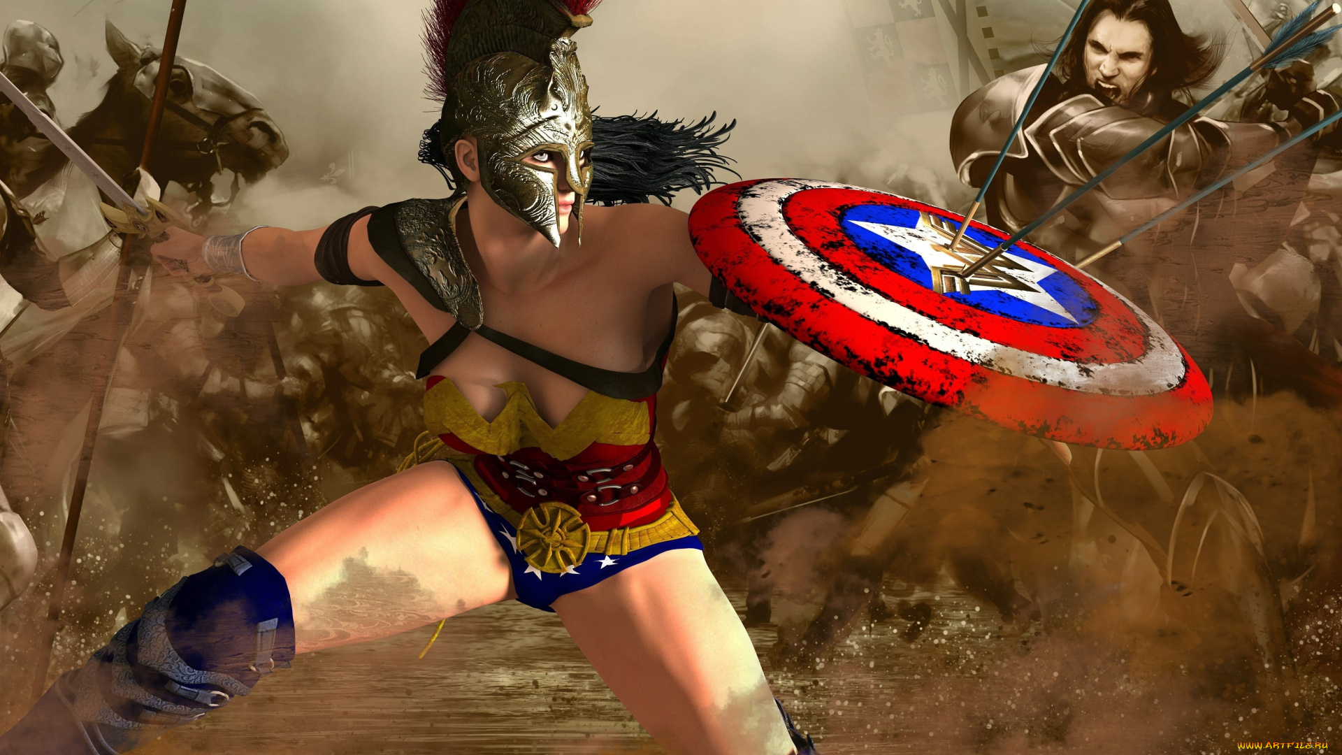 3д, графика, фантазия, , fantasy, взгляд, девушка, оружие, фон