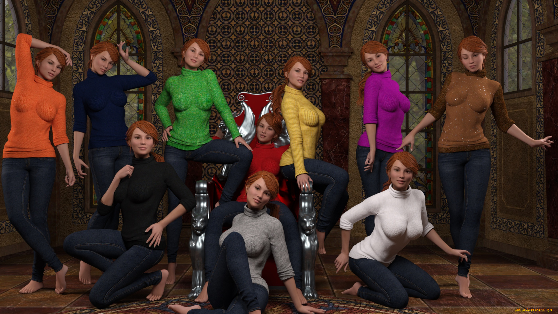 3д, графика, люди, , people, взгляд, девушки, фон