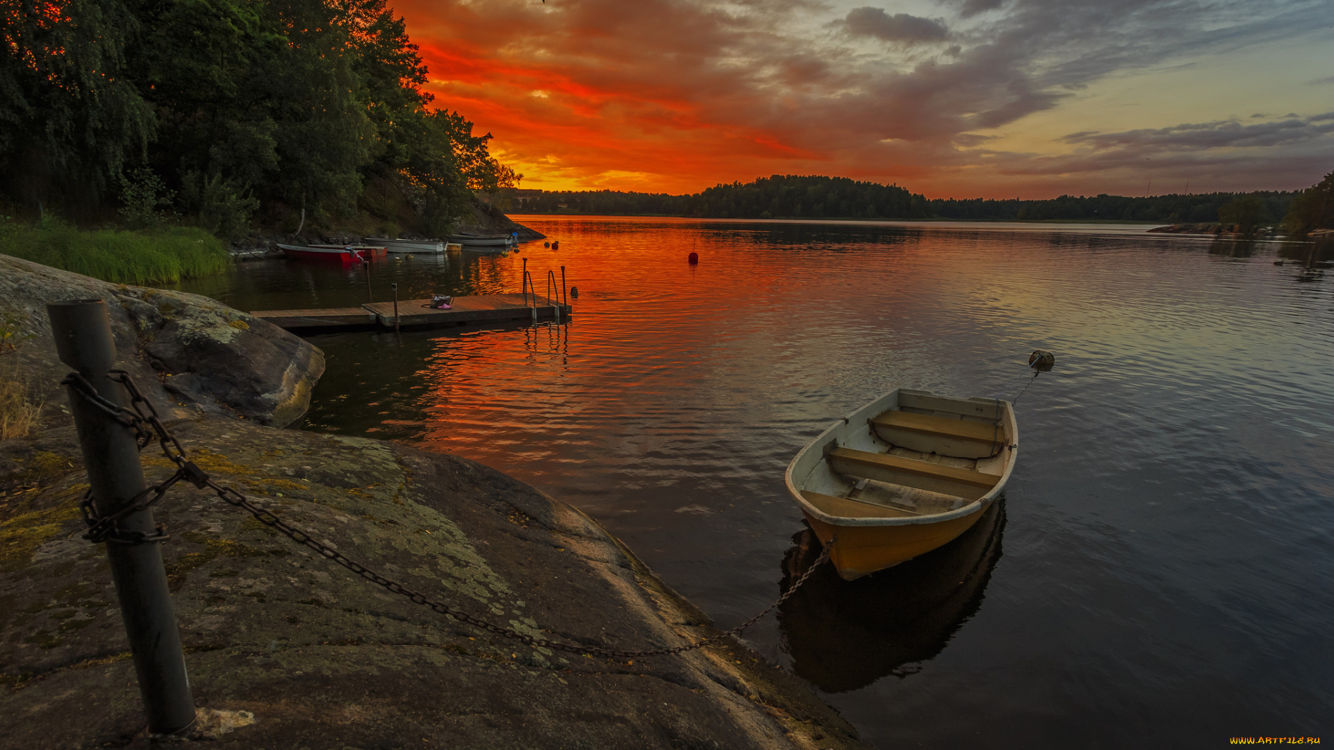 корабли, лодки, , шлюпки, лес, река