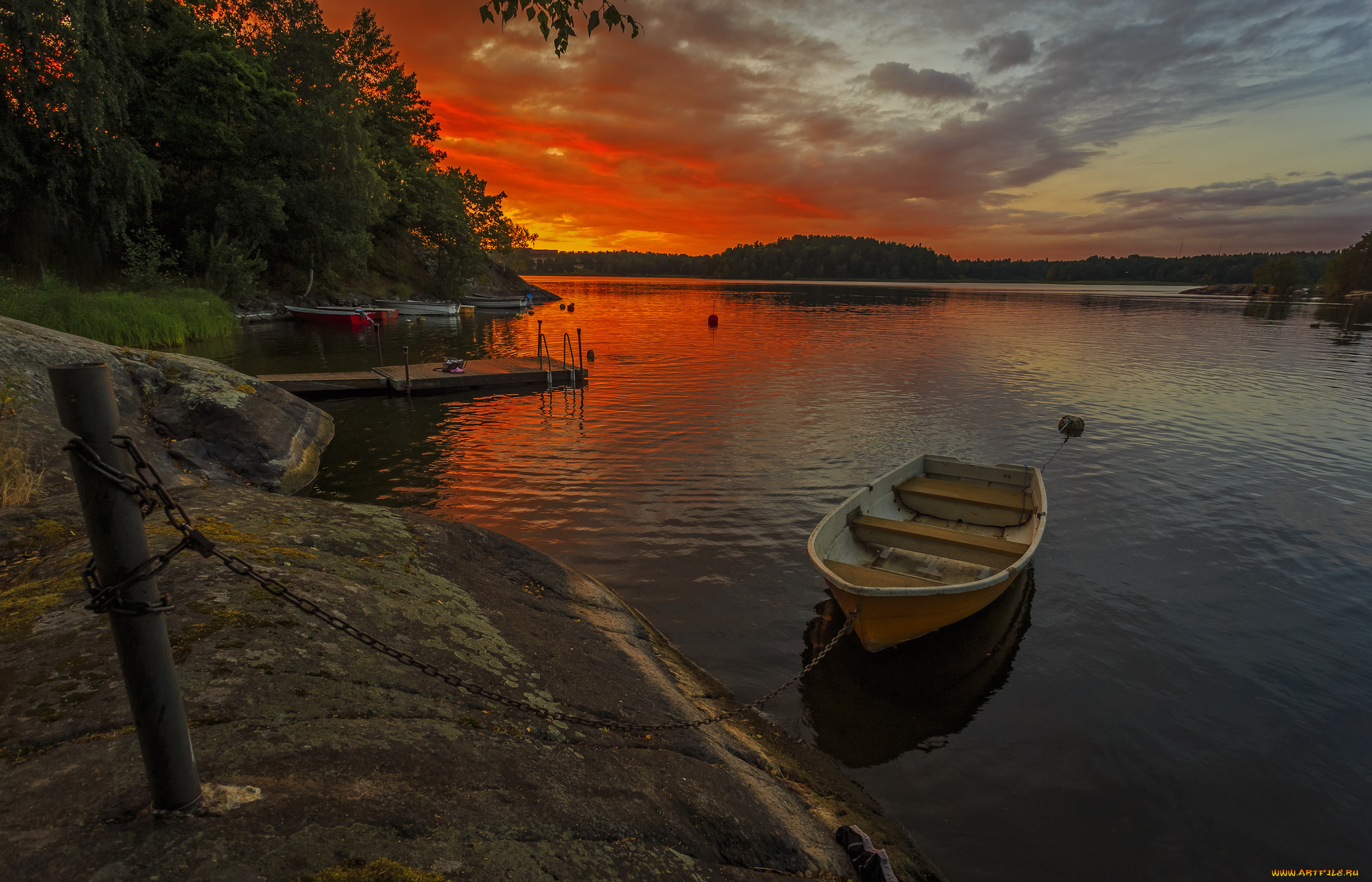 корабли, лодки, , шлюпки, лес, река