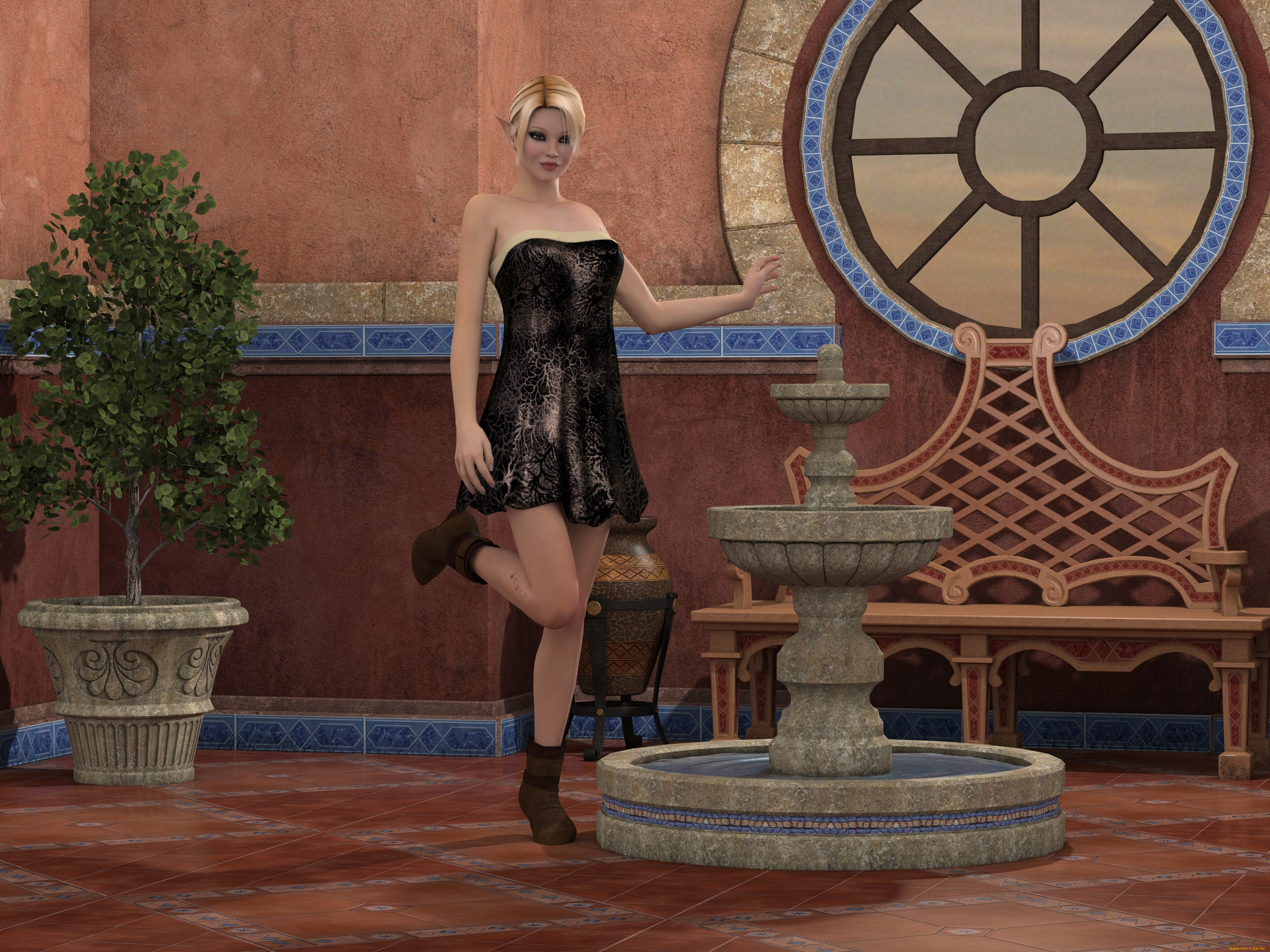 3д, графика, эльфы, , elves, эльфийка, взгляд, фон