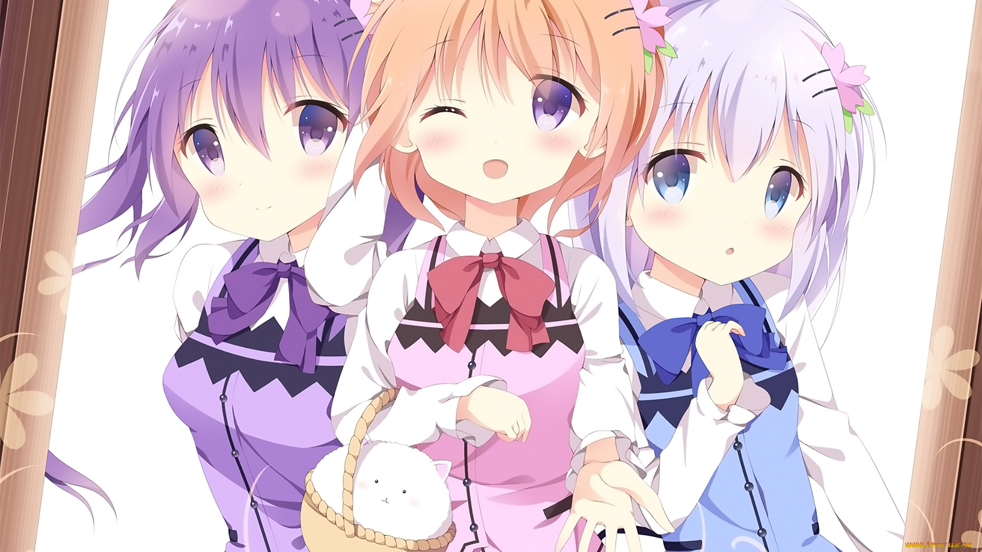 аниме, gochuumon, wa, usagi, desu, ka, фон, взгляд, девушки
