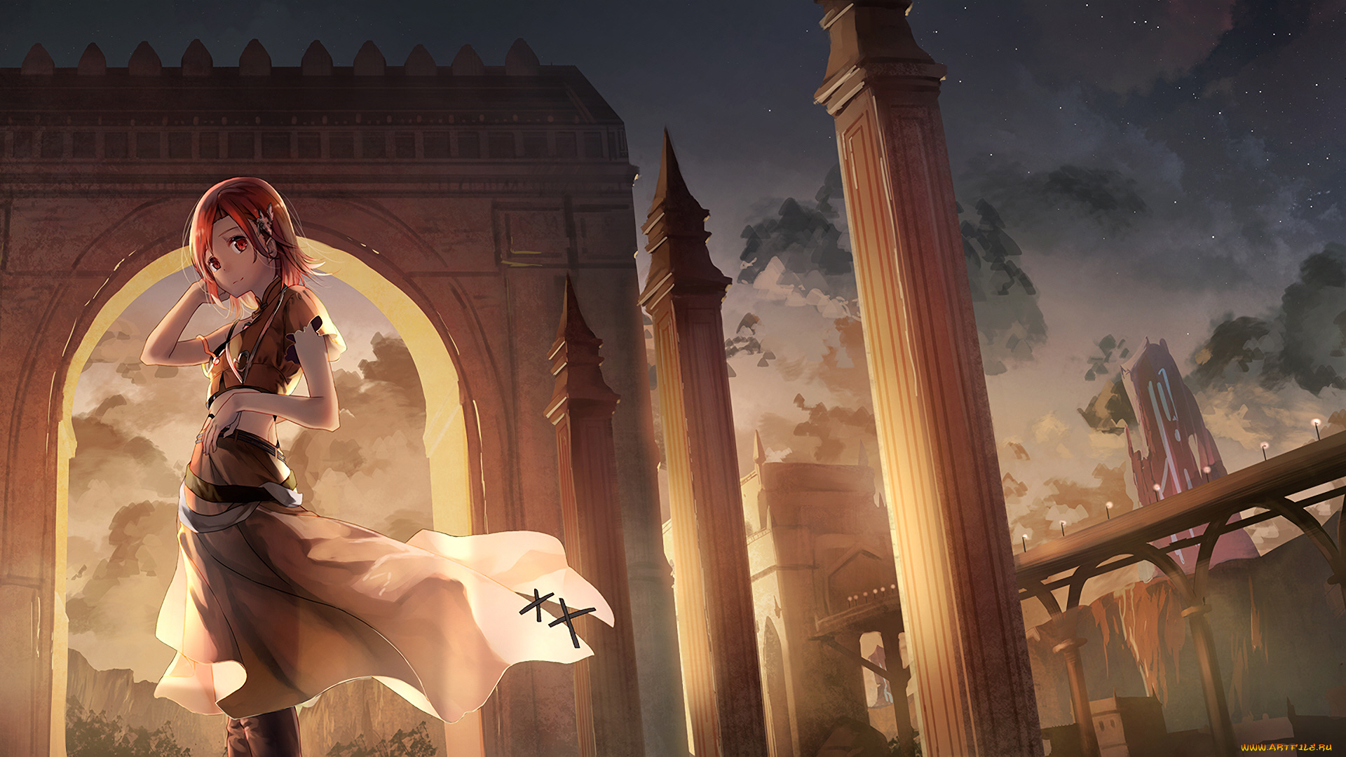 аниме, город, , улицы, , здания, девушка