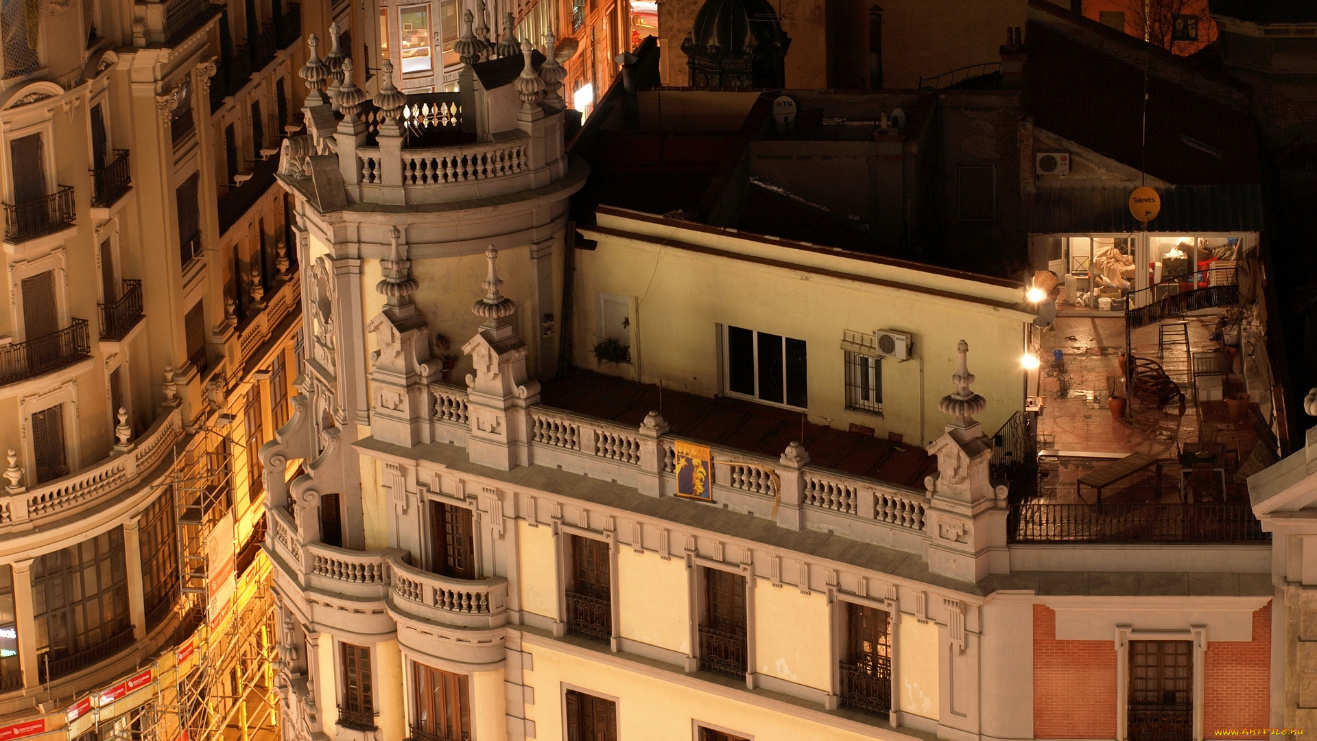 города, мадрид, , испания, подсветка, здания, дома