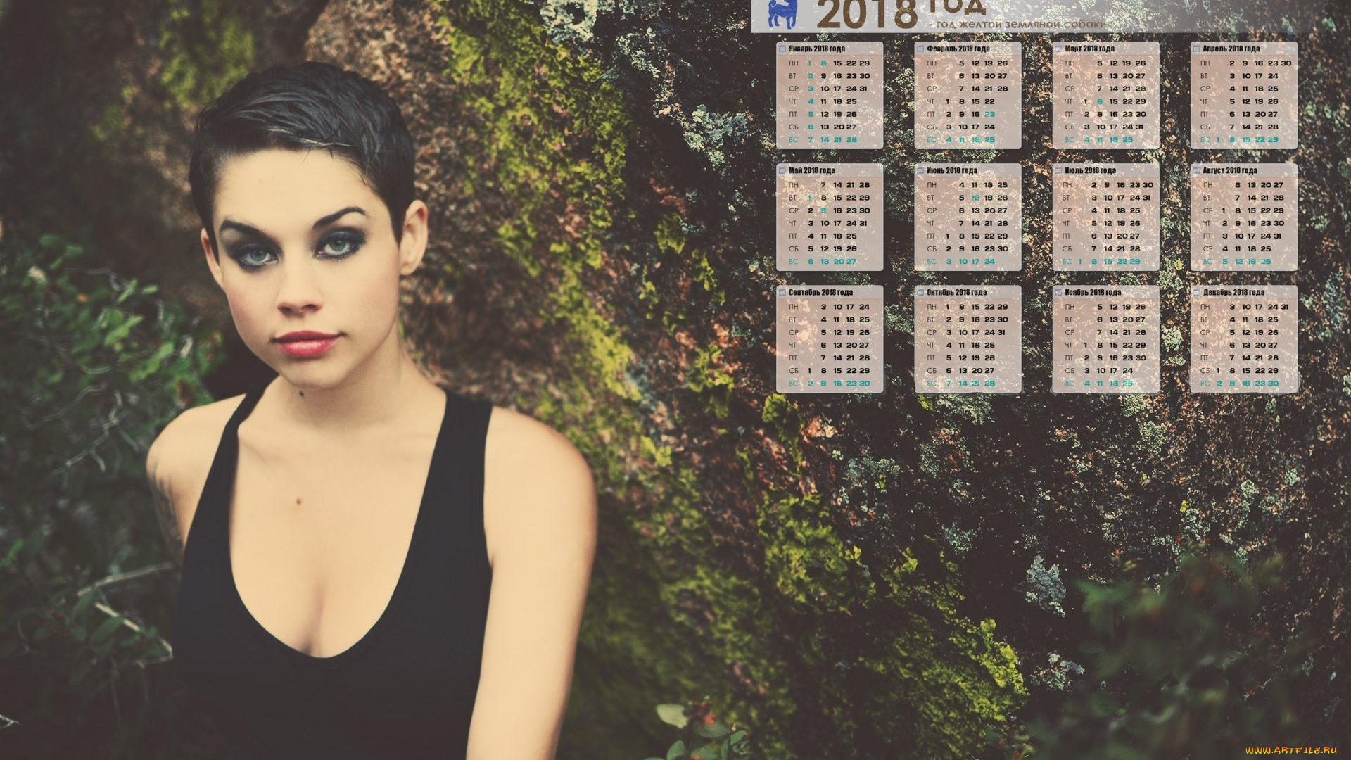 календари, девушки, взгляд, растения, макияж