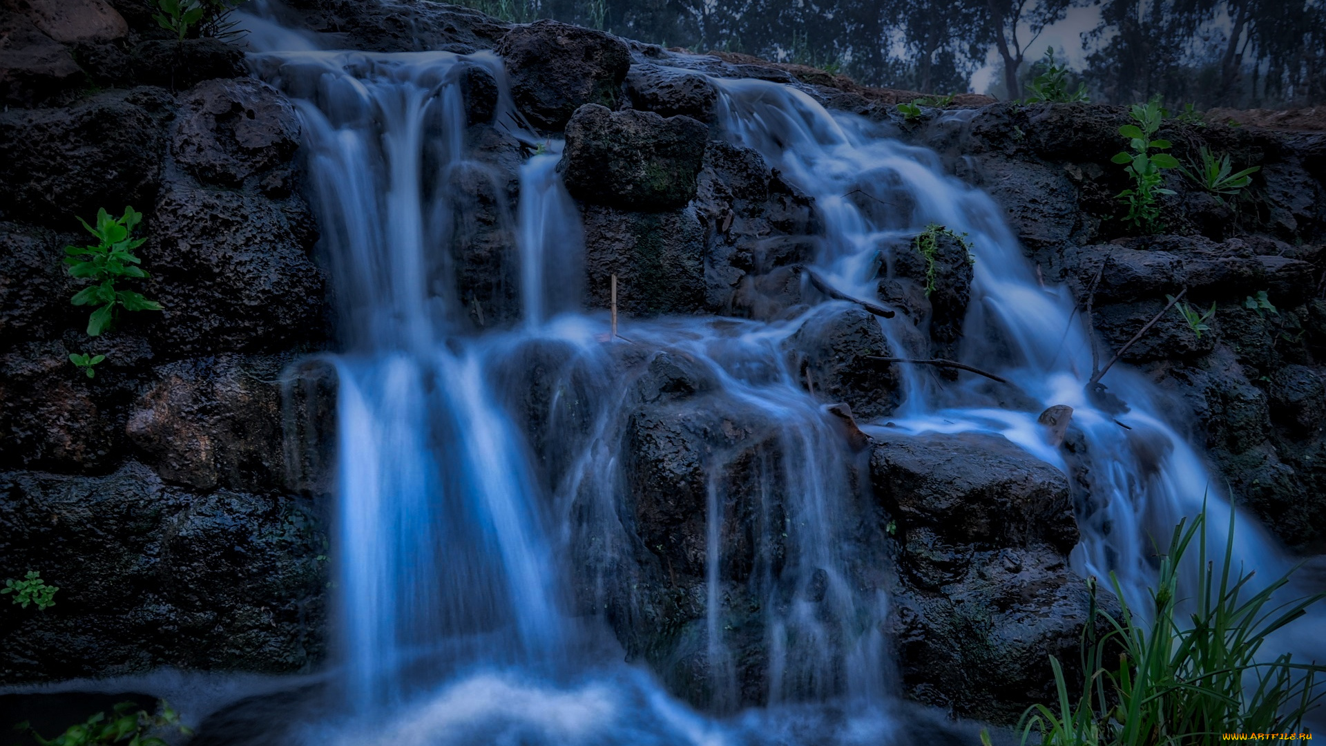 природа, водопады, камни, поток