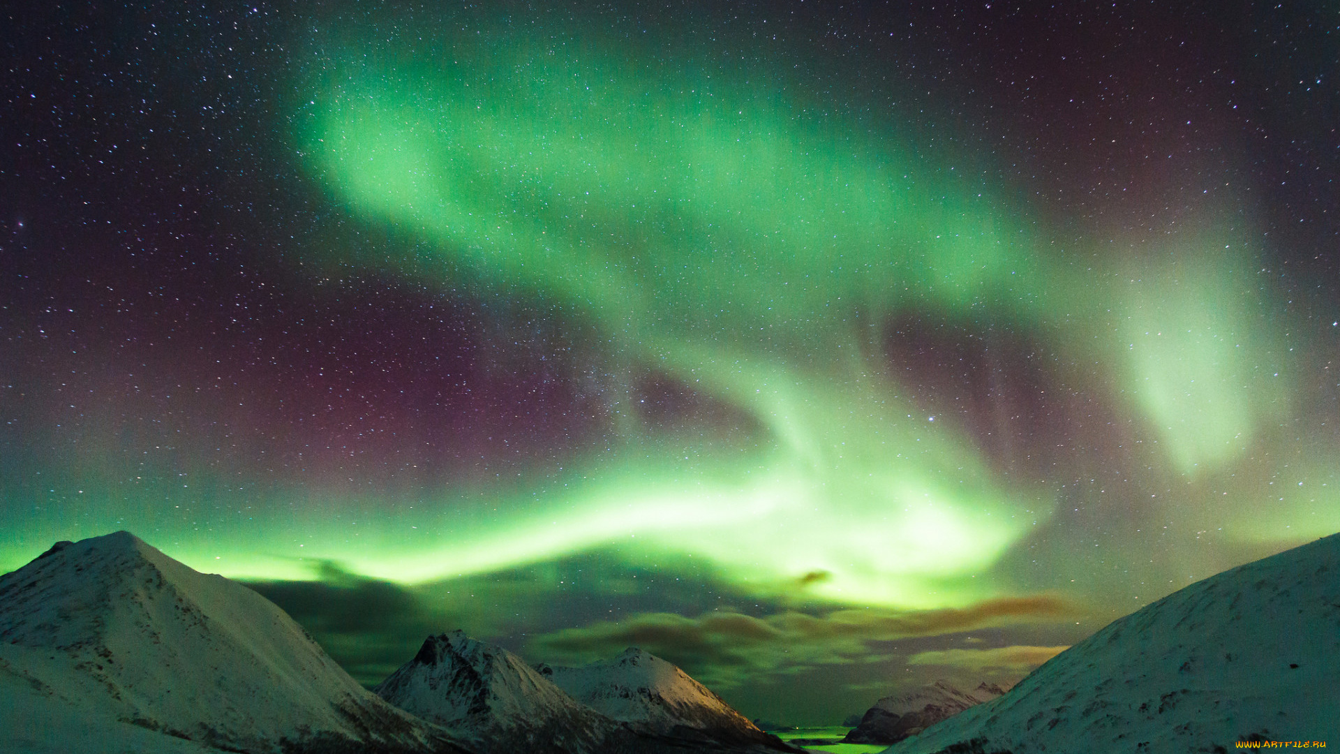северное, сияние, природа, северное, сияние, сполохи, горы