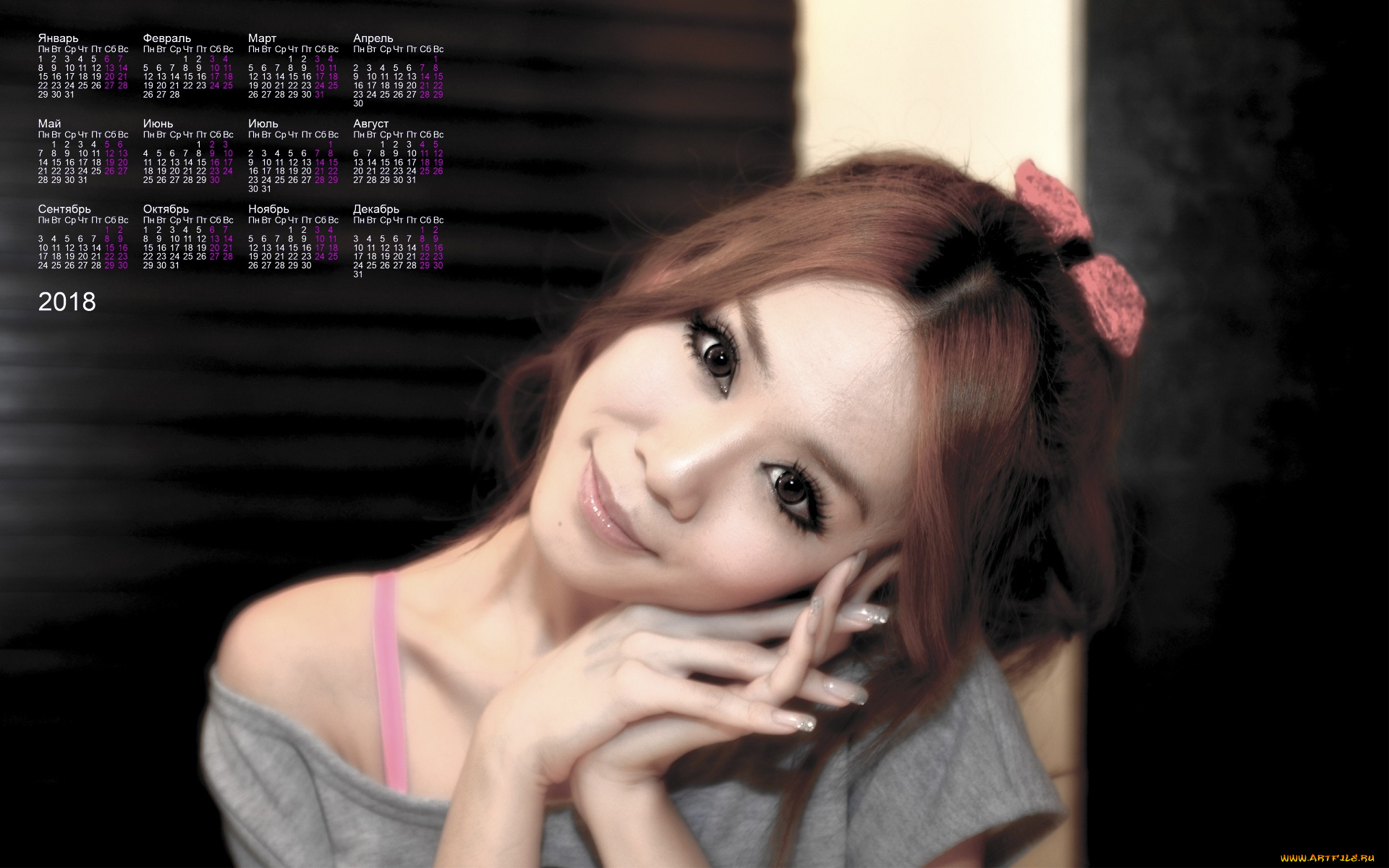 календари, девушки, азиатка, взгляд