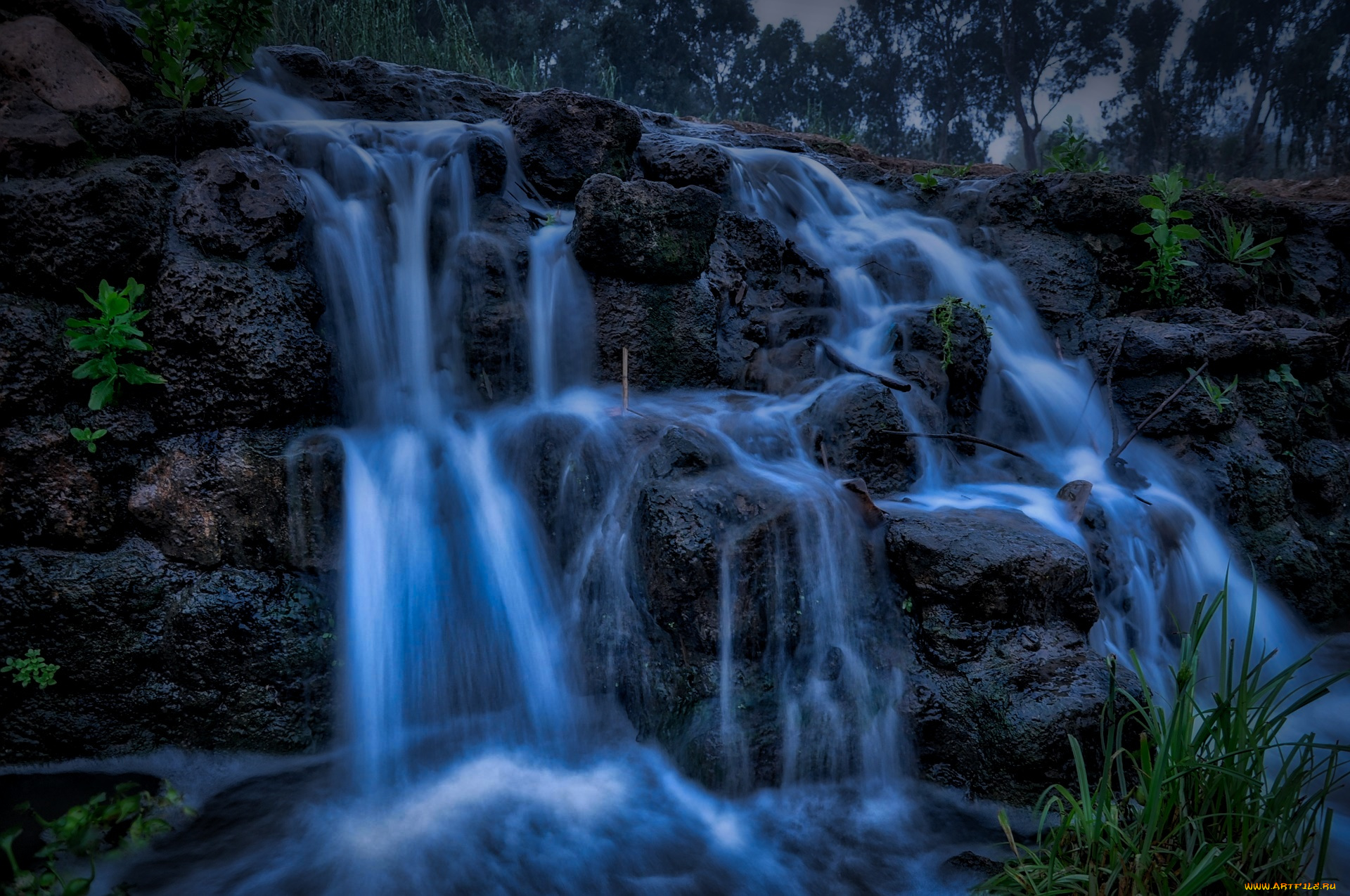 природа, водопады, камни, поток