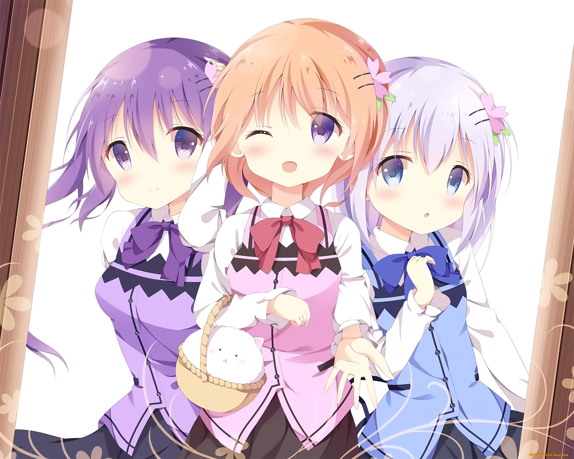 аниме, gochuumon, wa, usagi, desu, ka, фон, взгляд, девушки
