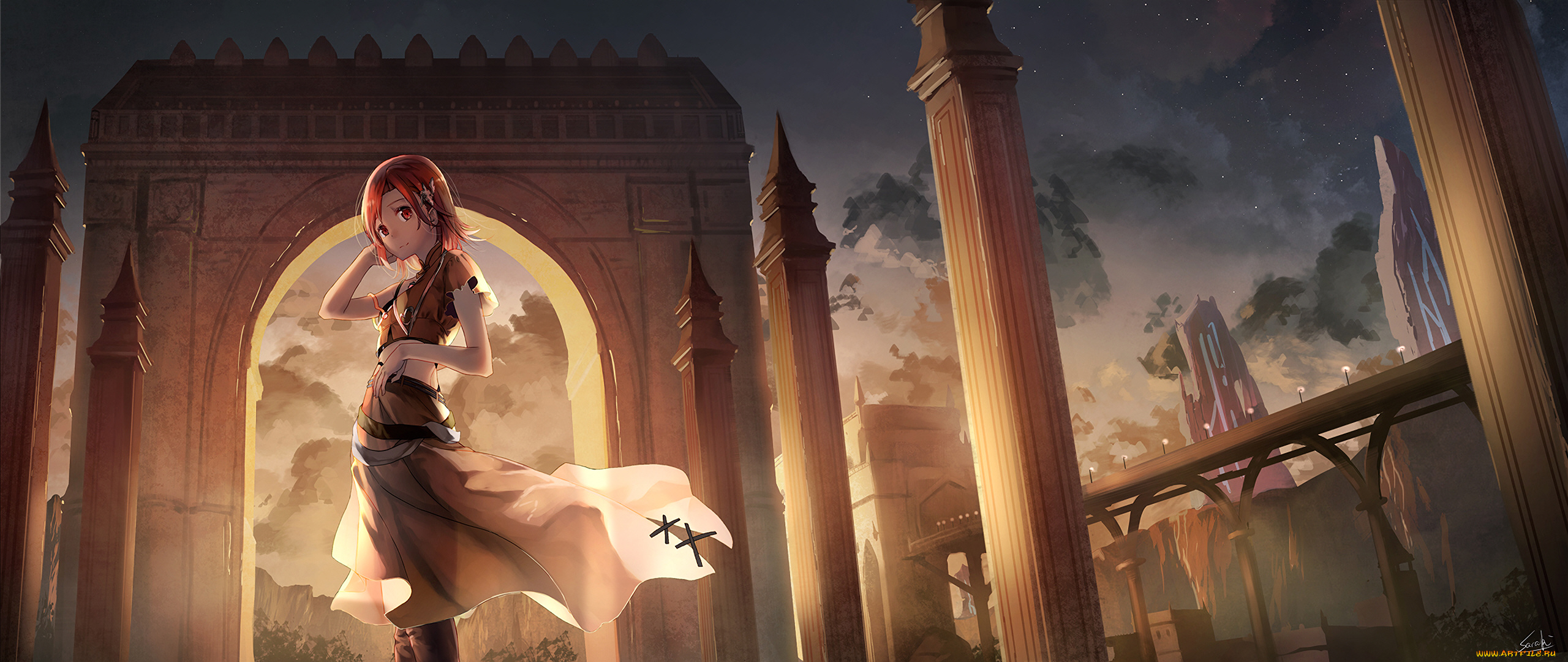 аниме, город, , улицы, , здания, девушка