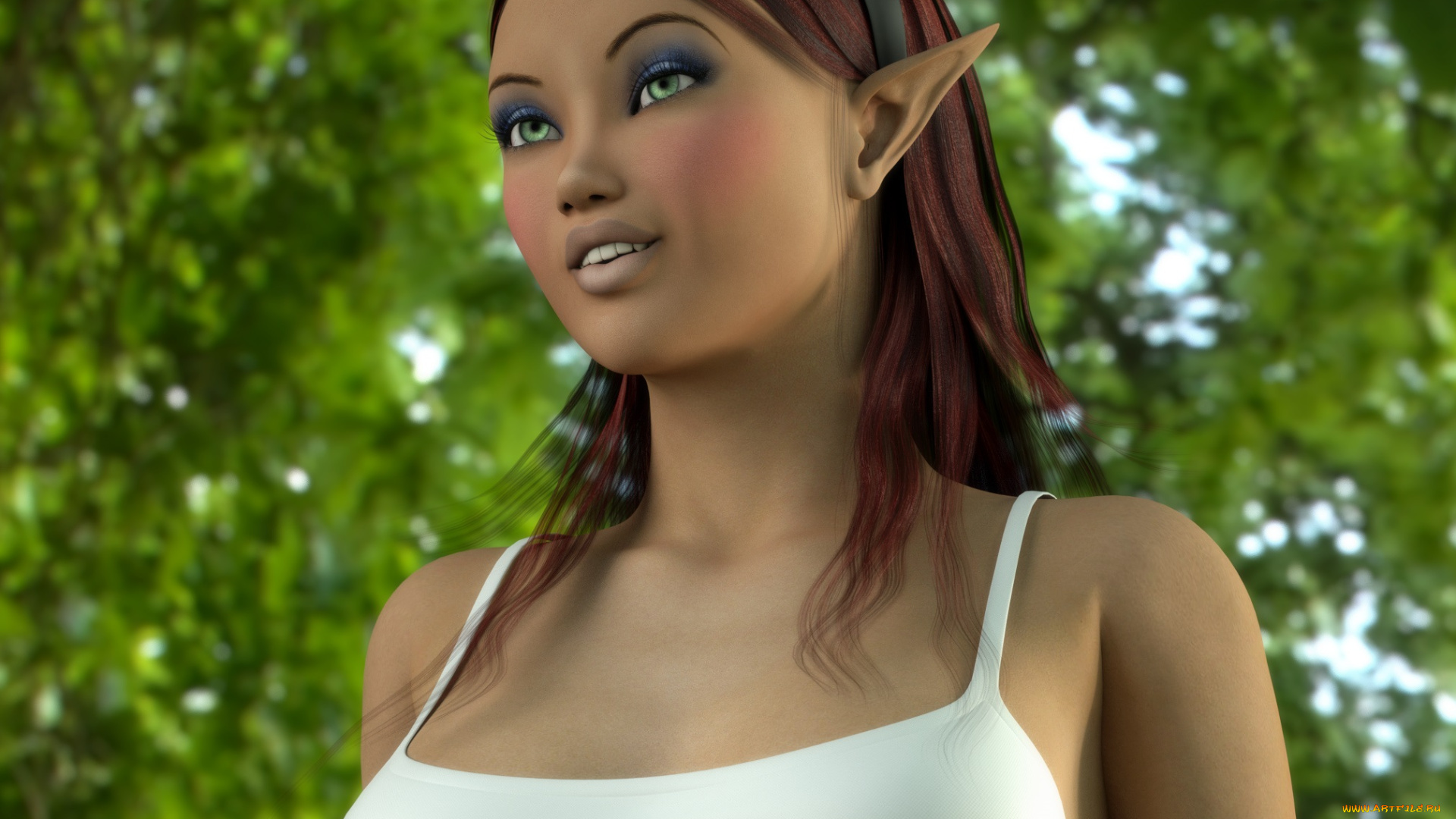 3д, графика, эльфы, , elves, взгляд, фон, эльфийка