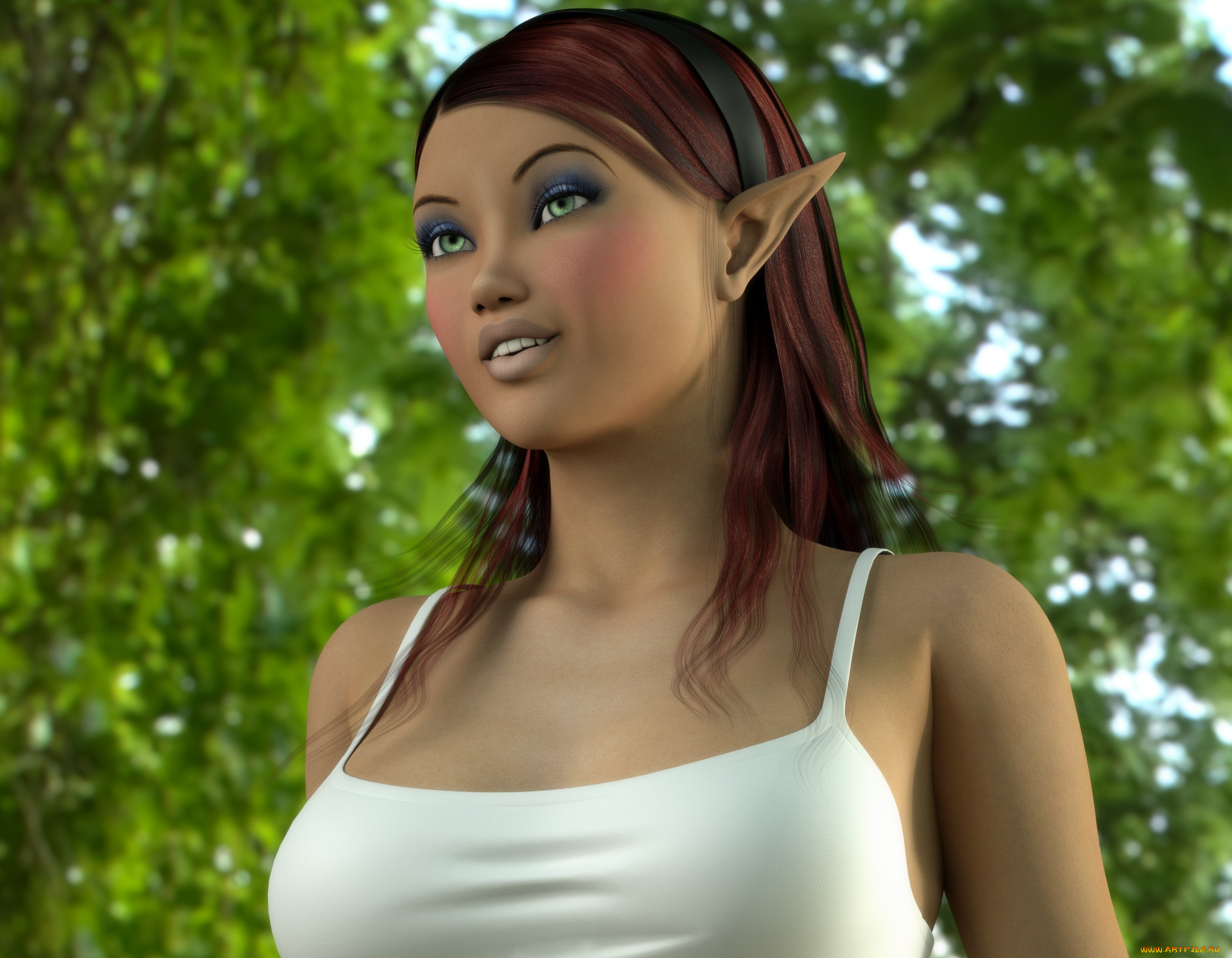 3д, графика, эльфы, , elves, взгляд, фон, эльфийка