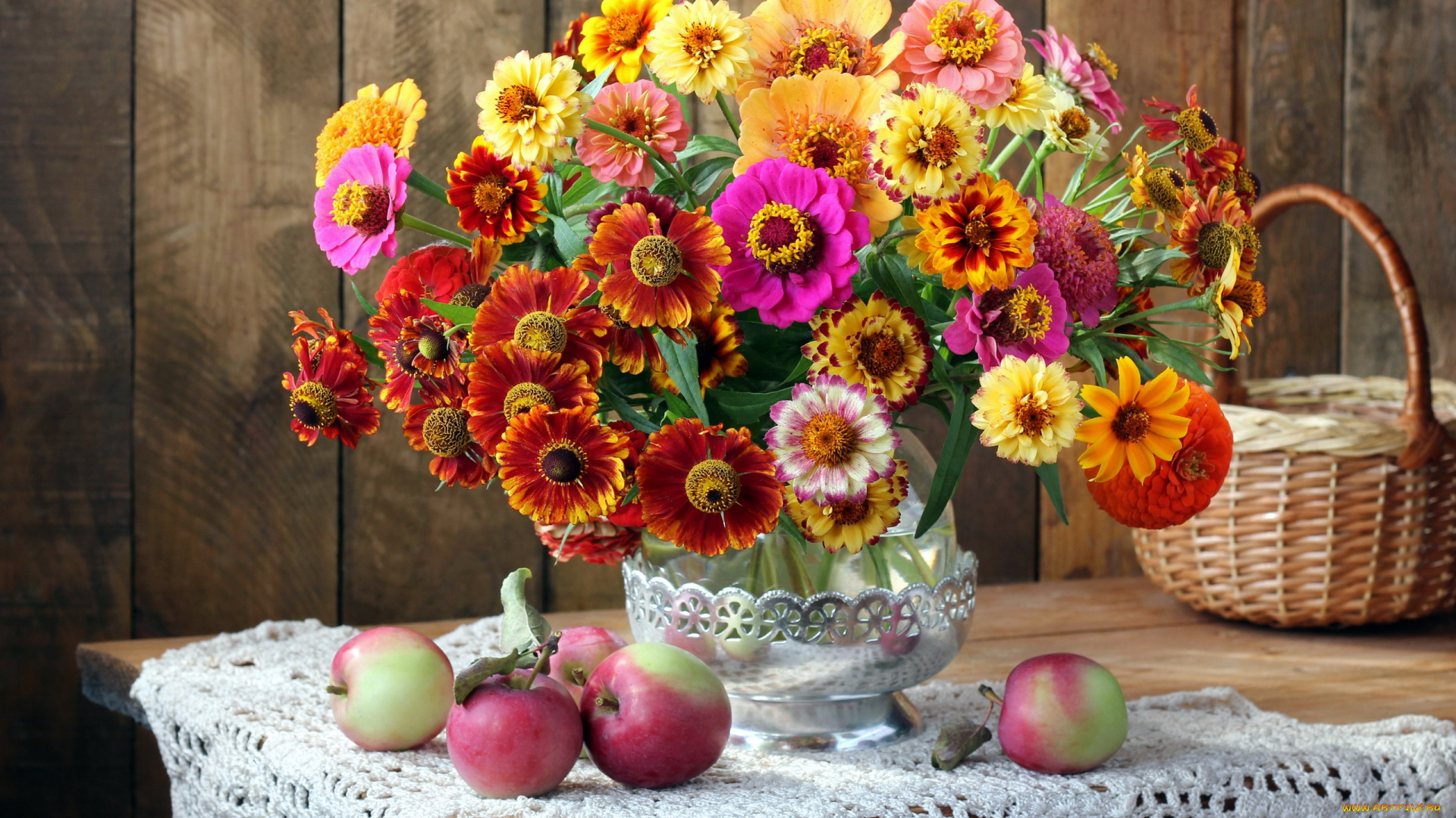 еда, натюрморт, букет, яблоки, корзинка