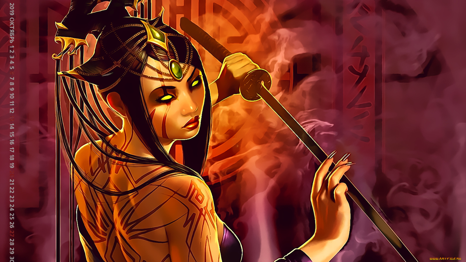 календари, фэнтези, 2019, девушка, calendar, оружие