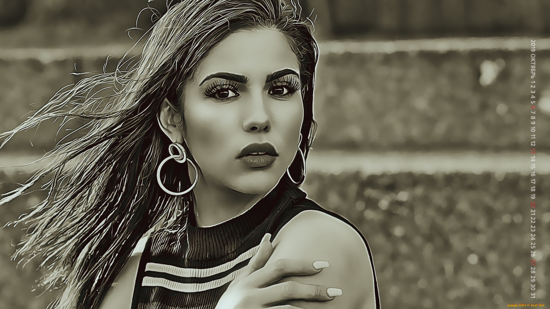 календари, компьютерный, дизайн, 2019, женщина, calendar, лицо, взгляд, девушка, серьги