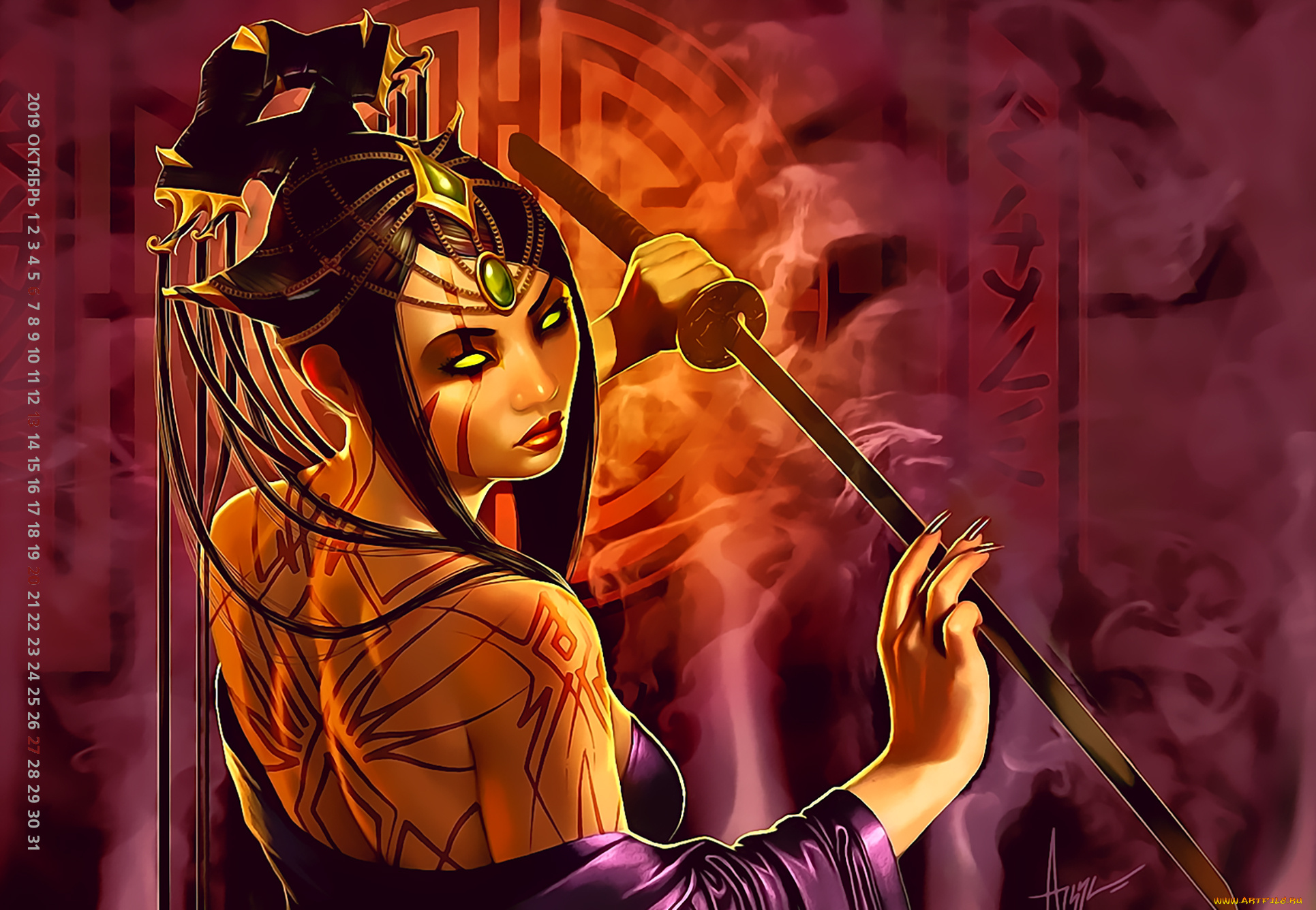 календари, фэнтези, 2019, девушка, calendar, оружие