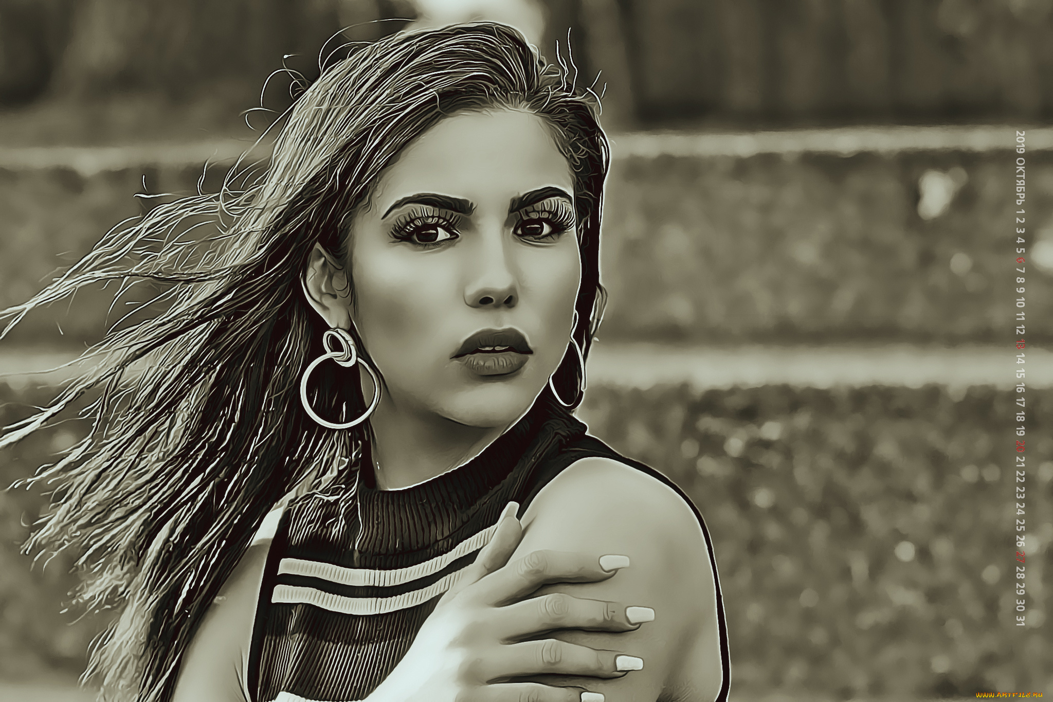 календари, компьютерный, дизайн, 2019, женщина, calendar, лицо, взгляд, девушка, серьги