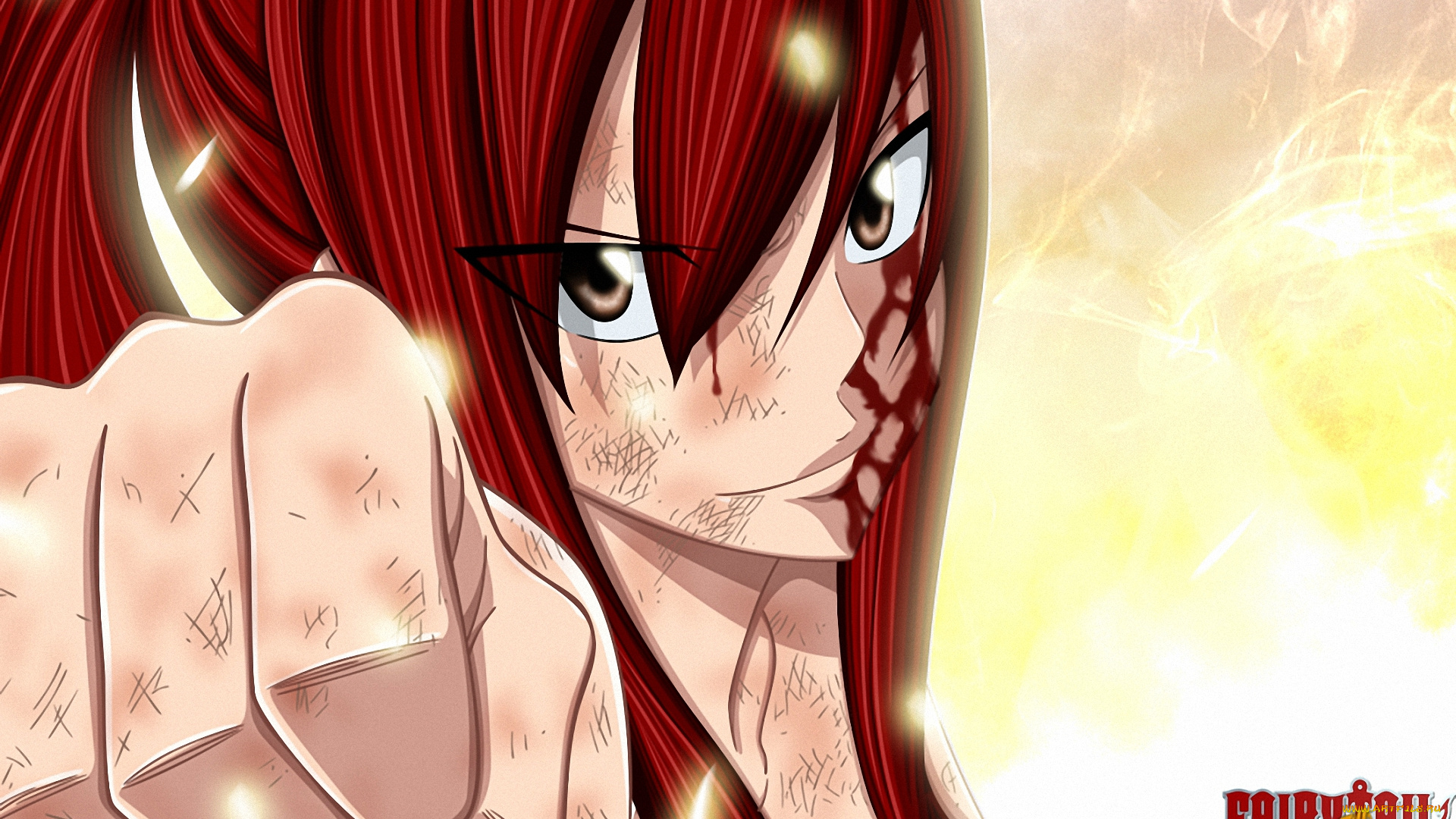 аниме, fairy, tail, взгляд, маг, волшебник, scarlet, erza, кровь