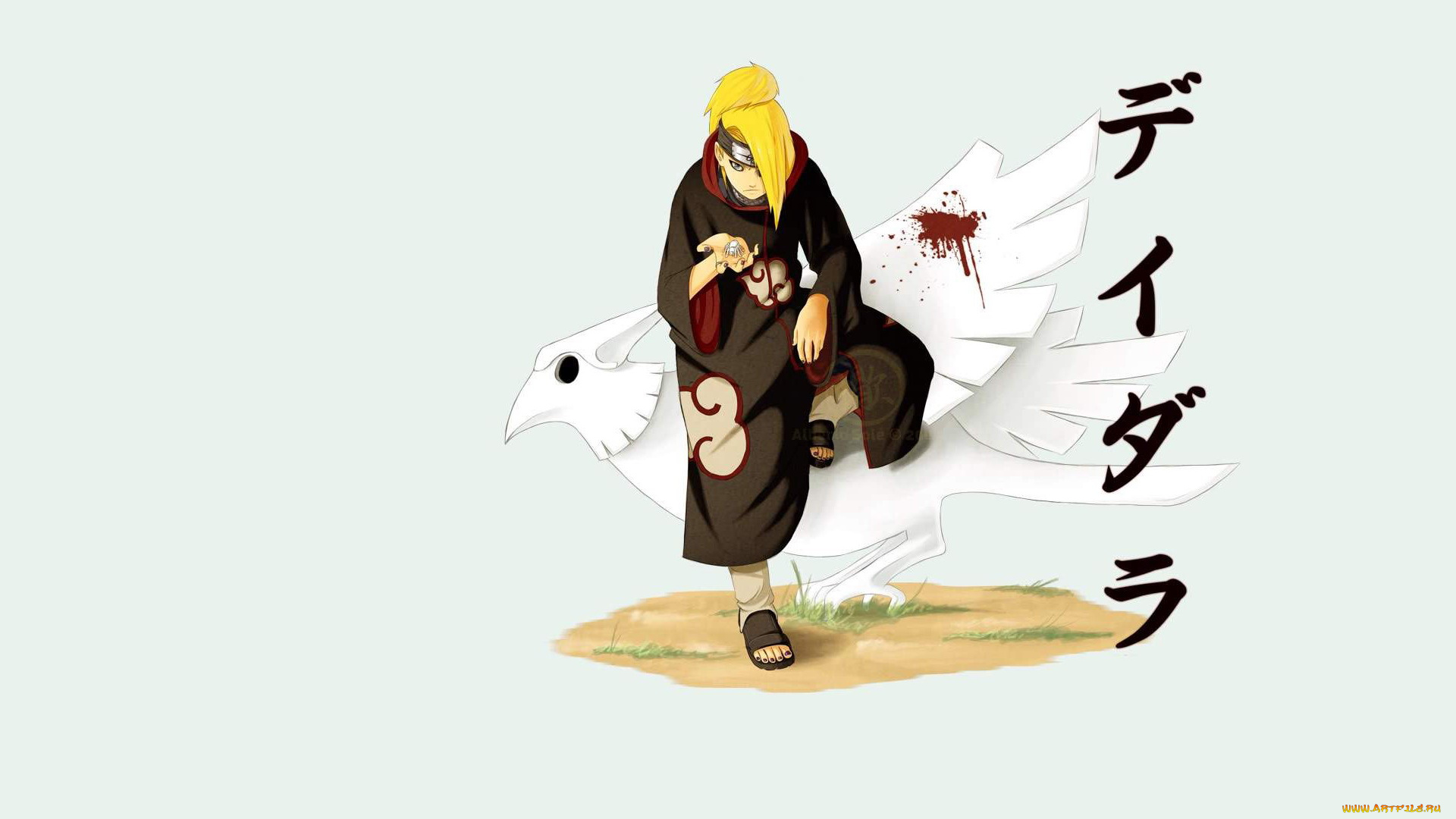 аниме, naruto, дейдара, плащ, акацки, птица, иероглифы