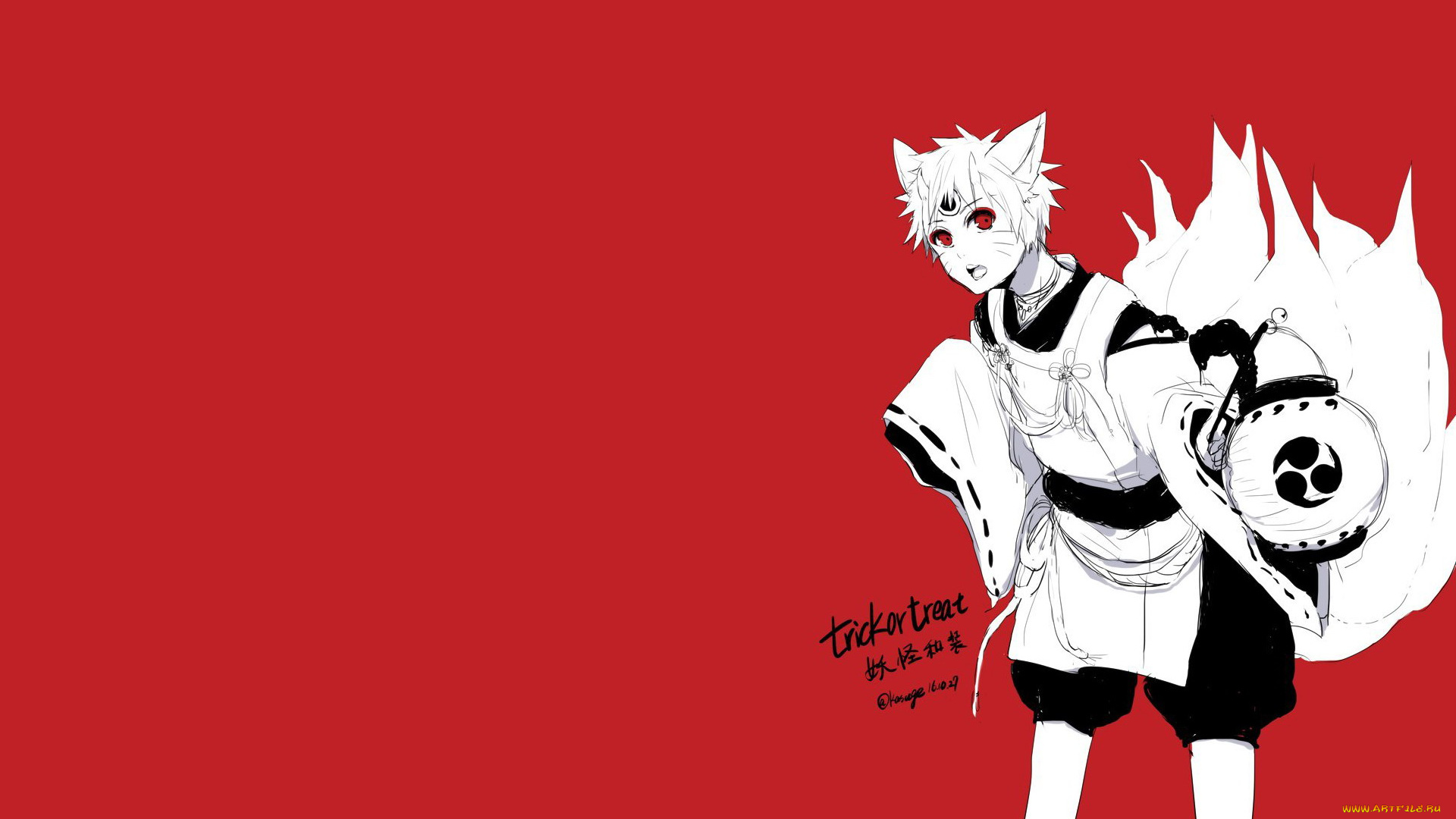 аниме, naruto, наруто, узумаки, уши, хвосты, фонарь