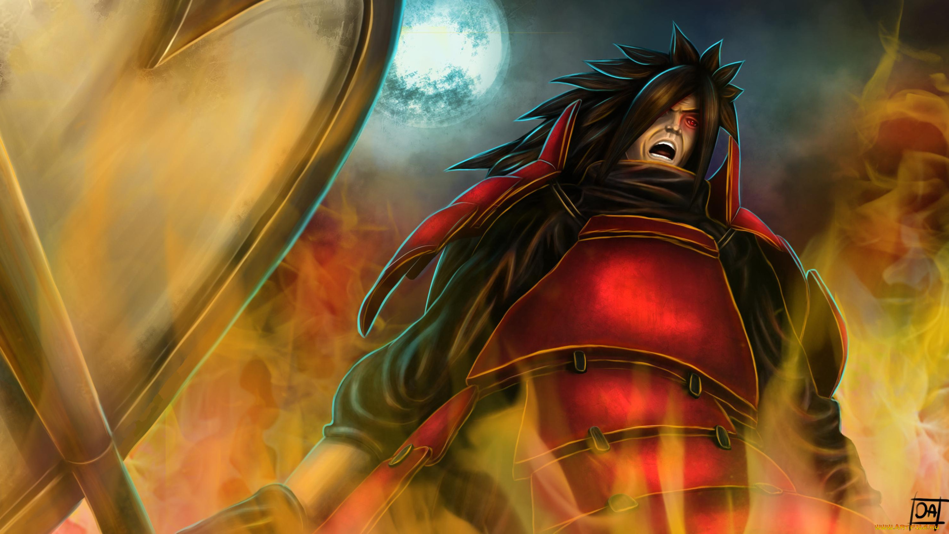 аниме, naruto, учиха, мадара, доспехи, огонь