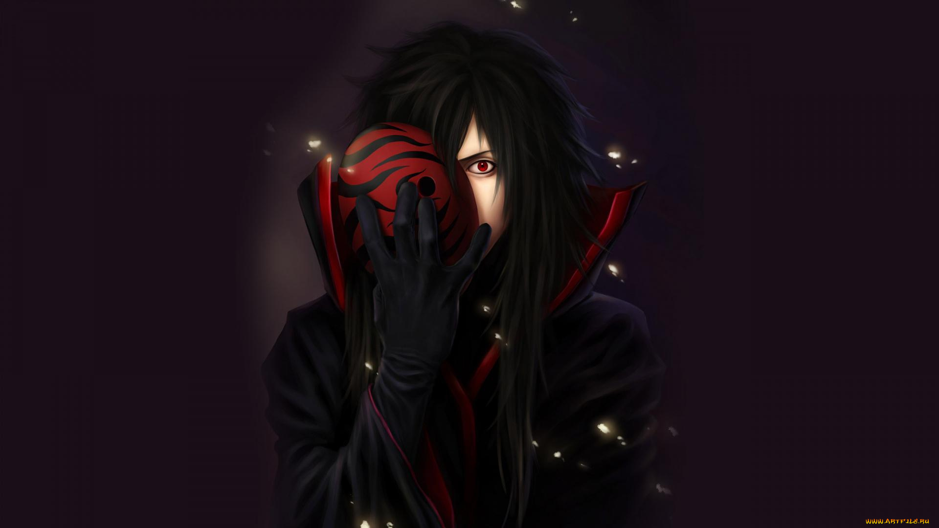 аниме, naruto, учиха, мадара, маска, плащ