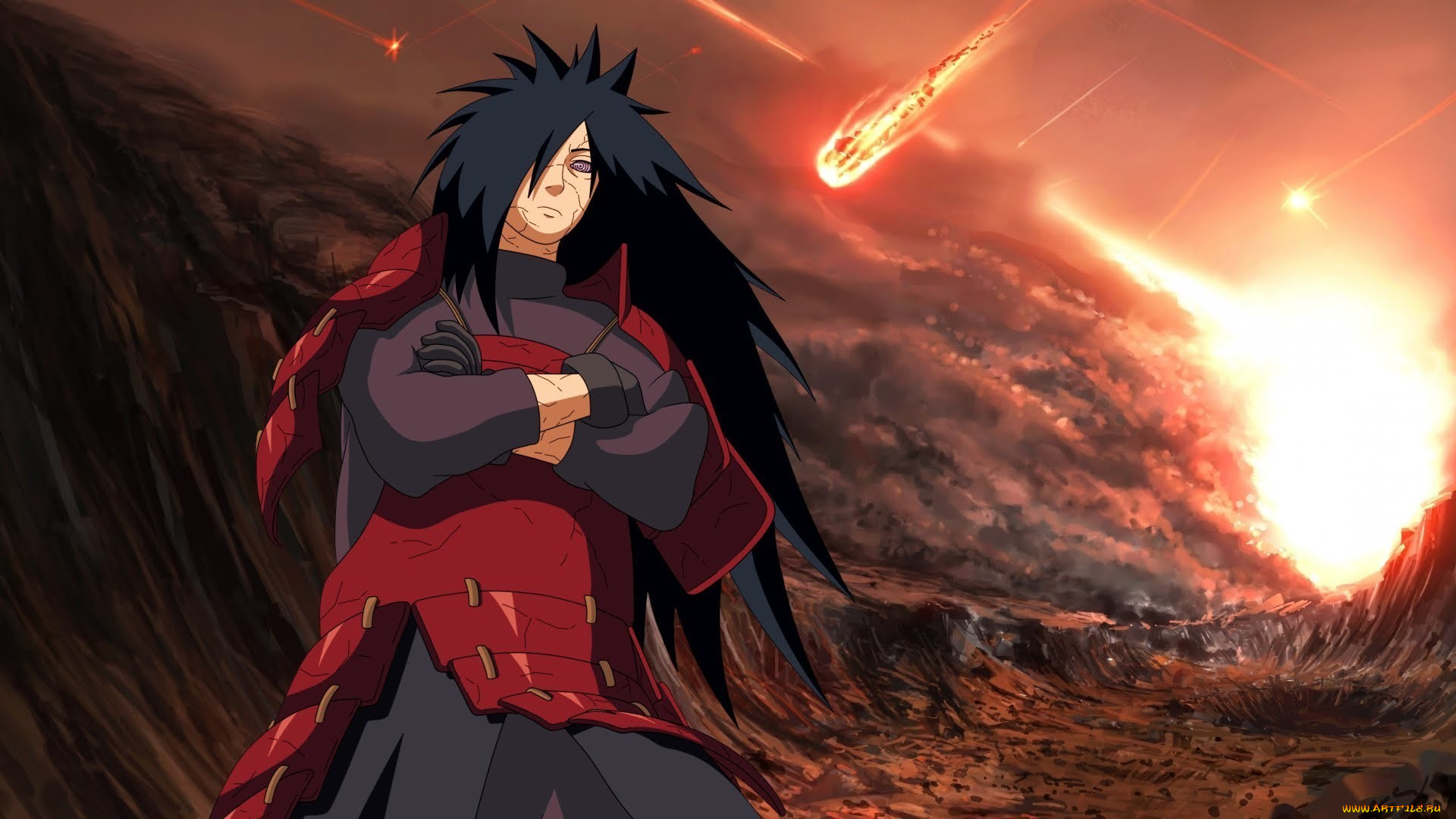 аниме, naruto, учиха, мадара, скалы, доспехи