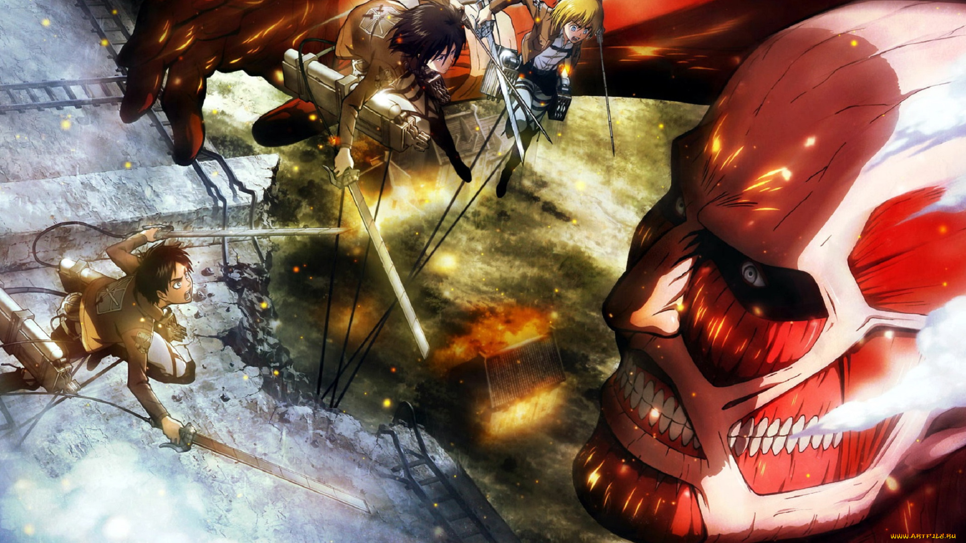 аниме, shingeki, no, kyojin, титан, стена, защитники