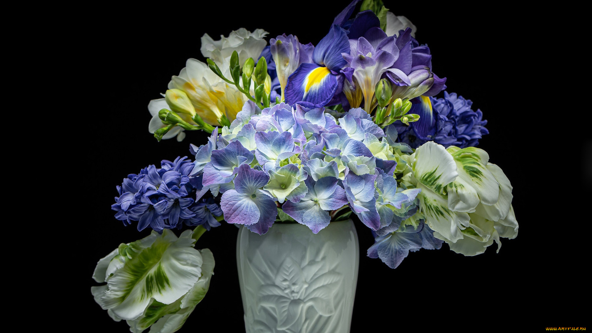 цветы, букеты, , композиции, фрезия, тюльпан, ирис, гортензия