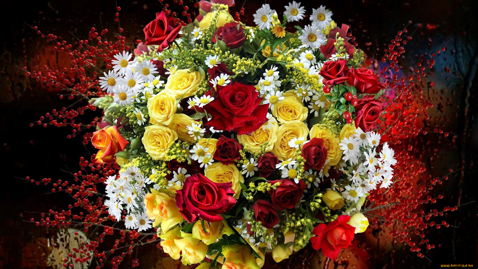 цветы, букеты, , композиции, роза, ромашка