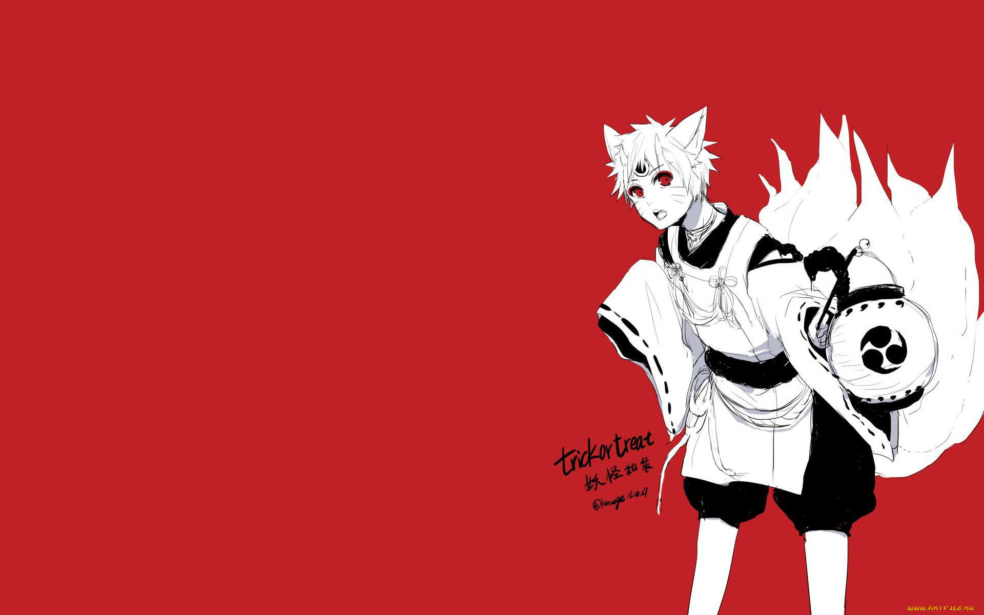 аниме, naruto, наруто, узумаки, уши, хвосты, фонарь