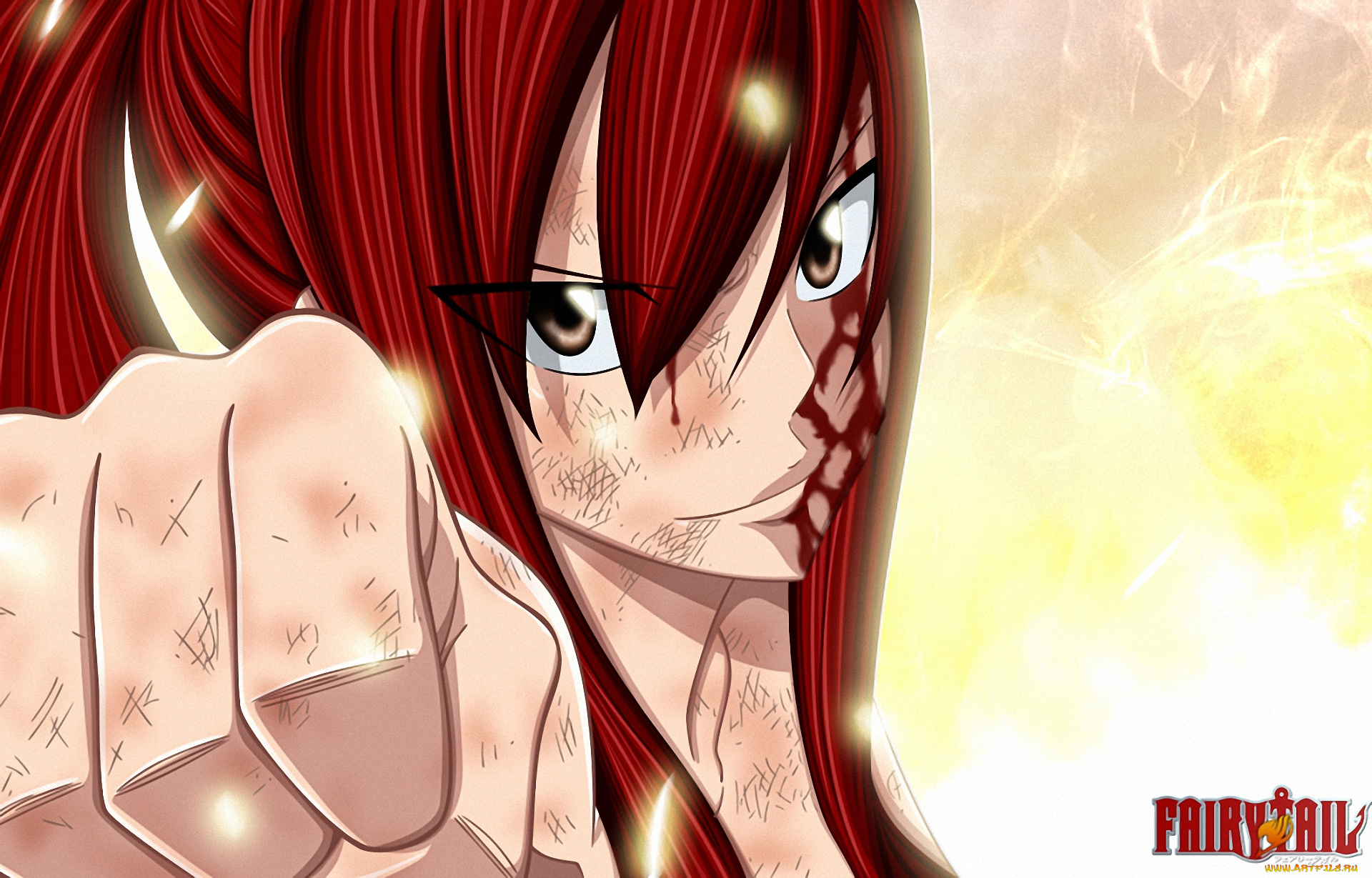аниме, fairy, tail, взгляд, маг, волшебник, scarlet, erza, кровь