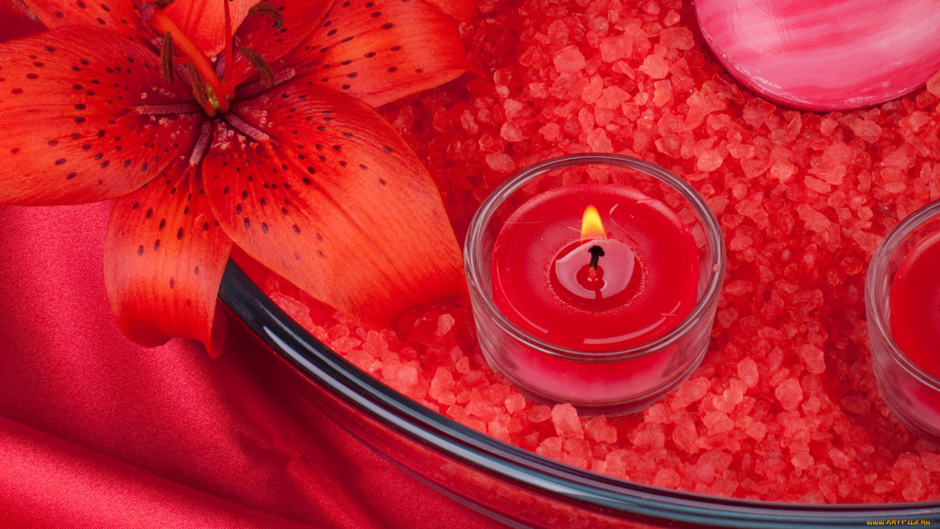 разное, свечи, лилия, цветок, чаша, кристаллы