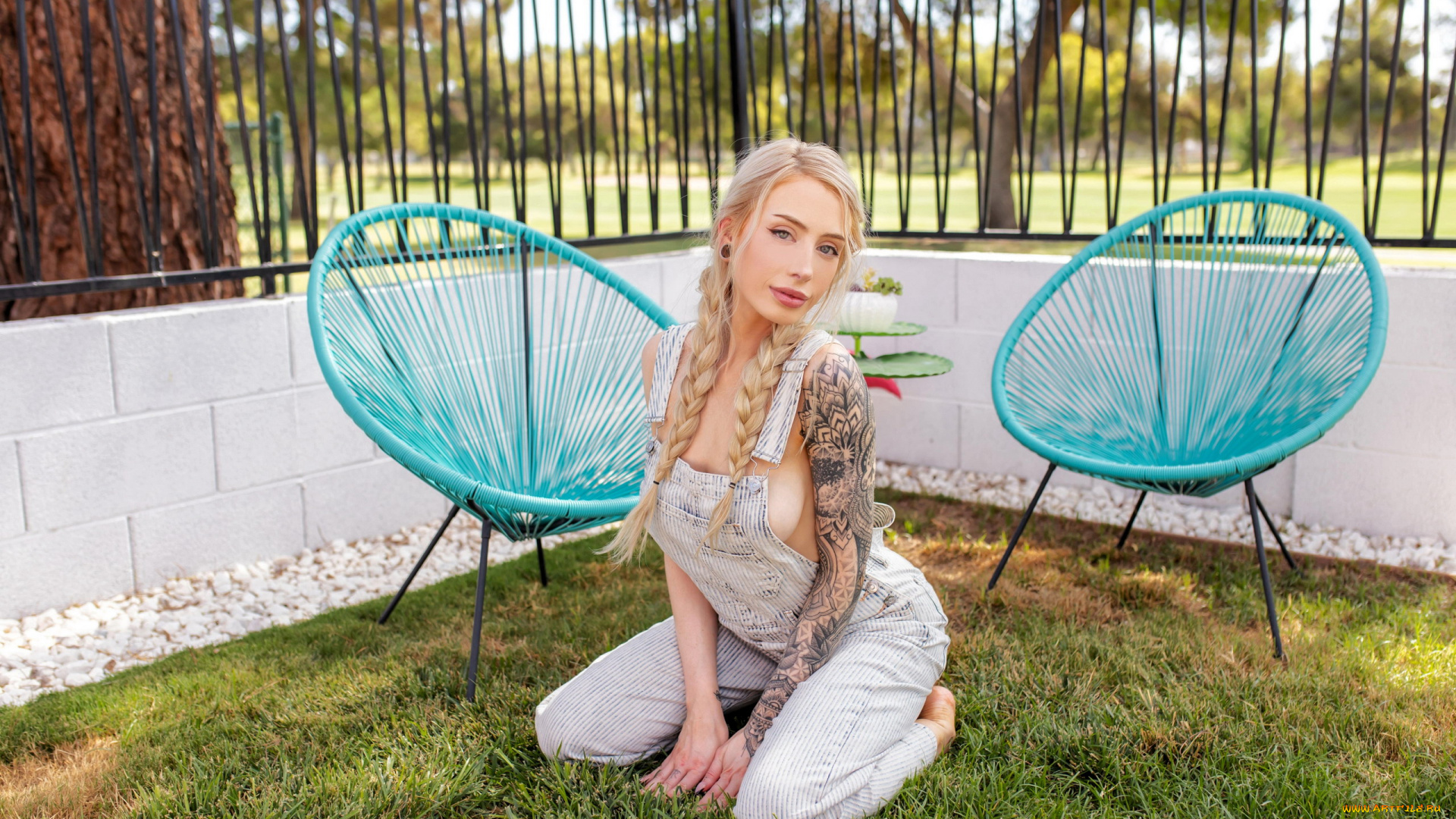 девушки, -, блондинки, , светловолосые, блондинка, поза, косы, тату