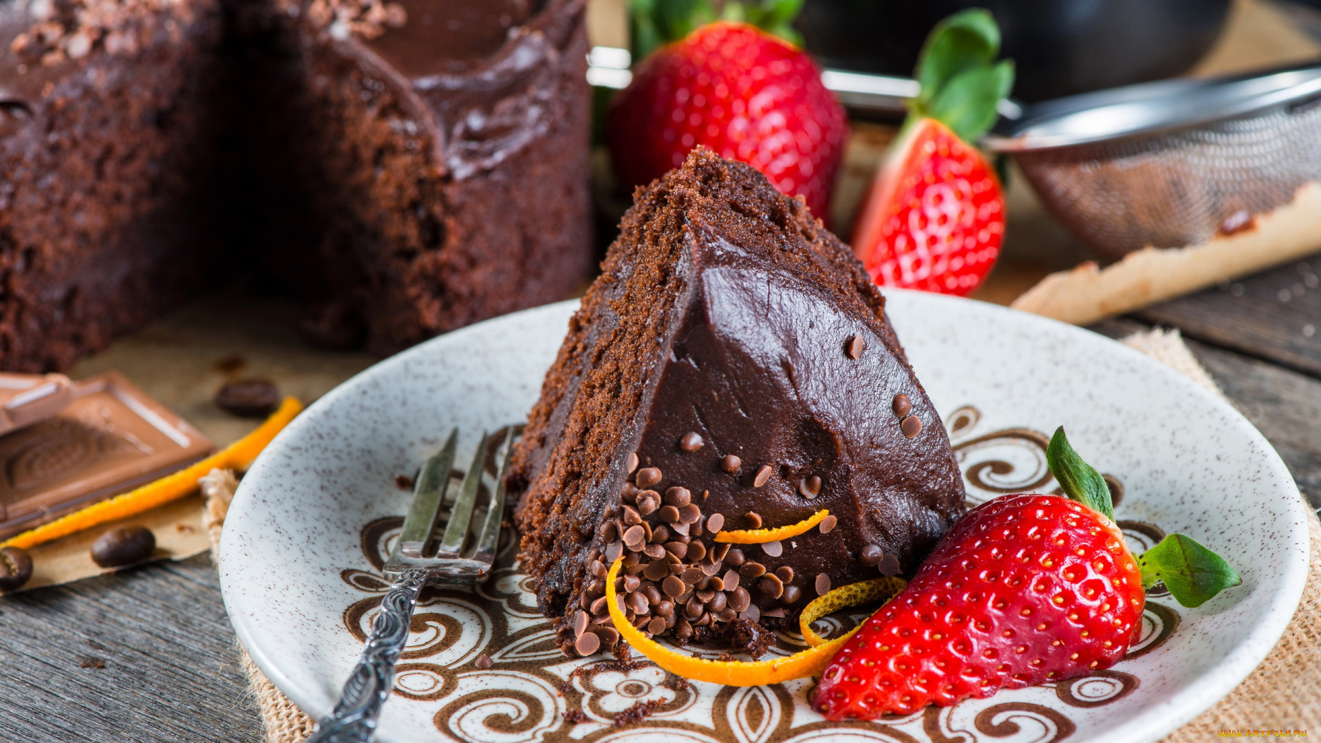еда, торты, клубника, торт, шоколадный