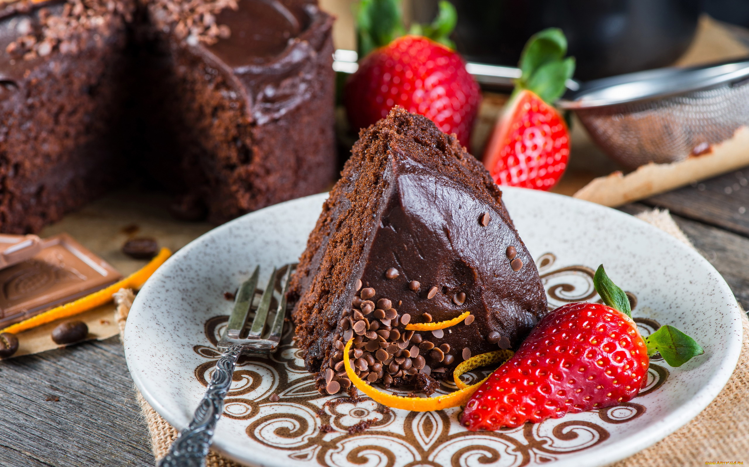 еда, торты, клубника, торт, шоколадный